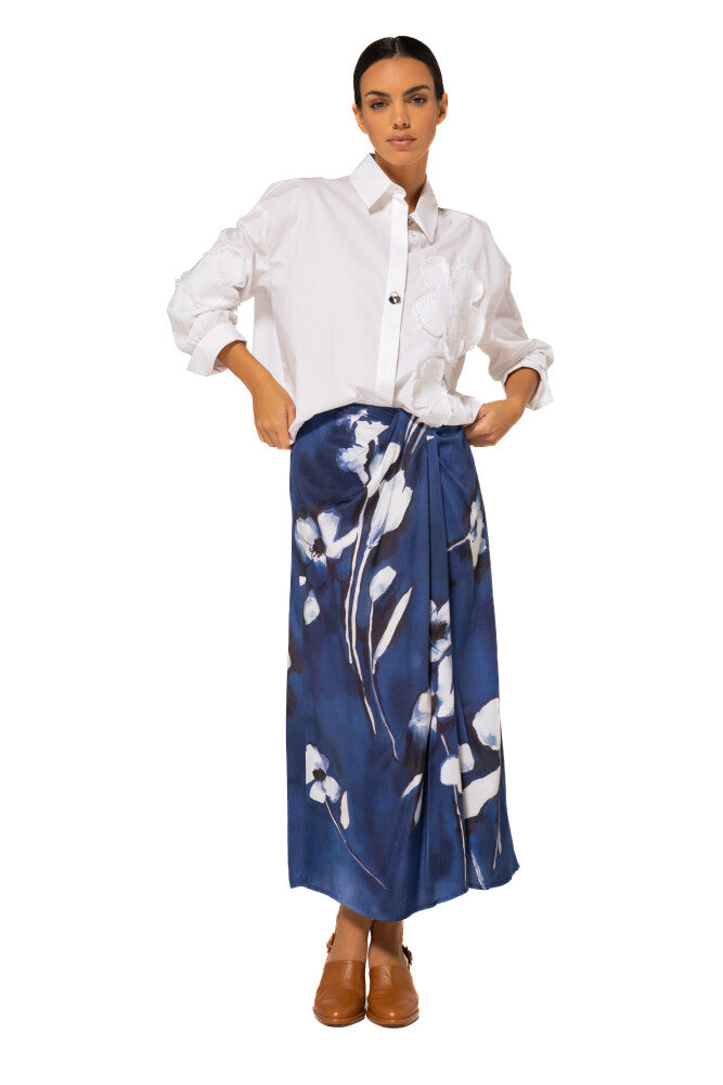 CAROLINE BISS NAVY PRINT WRAP SKIRT 1782 126