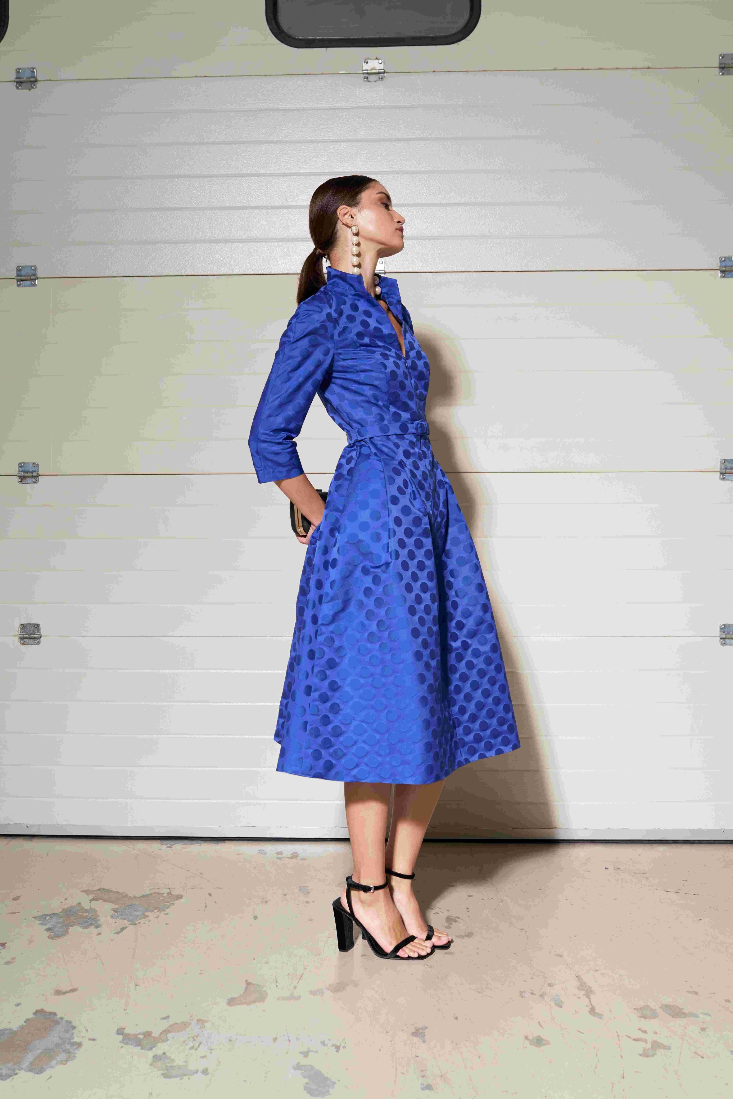 MOSKADA BLUE TAFFETA DOT DRESS 8323 126