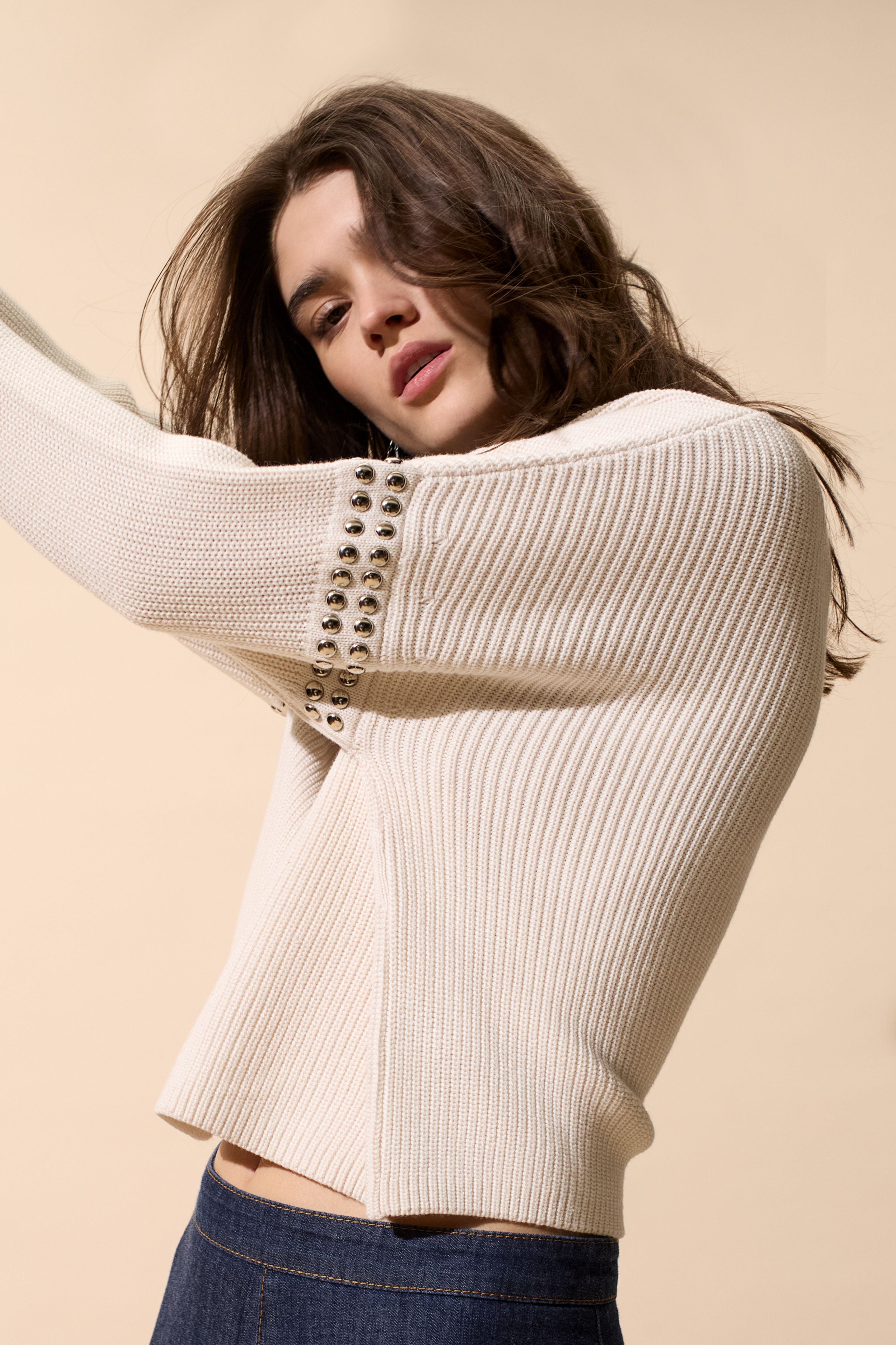 OUI CREAM STUDDED JUMPER 86061 225
