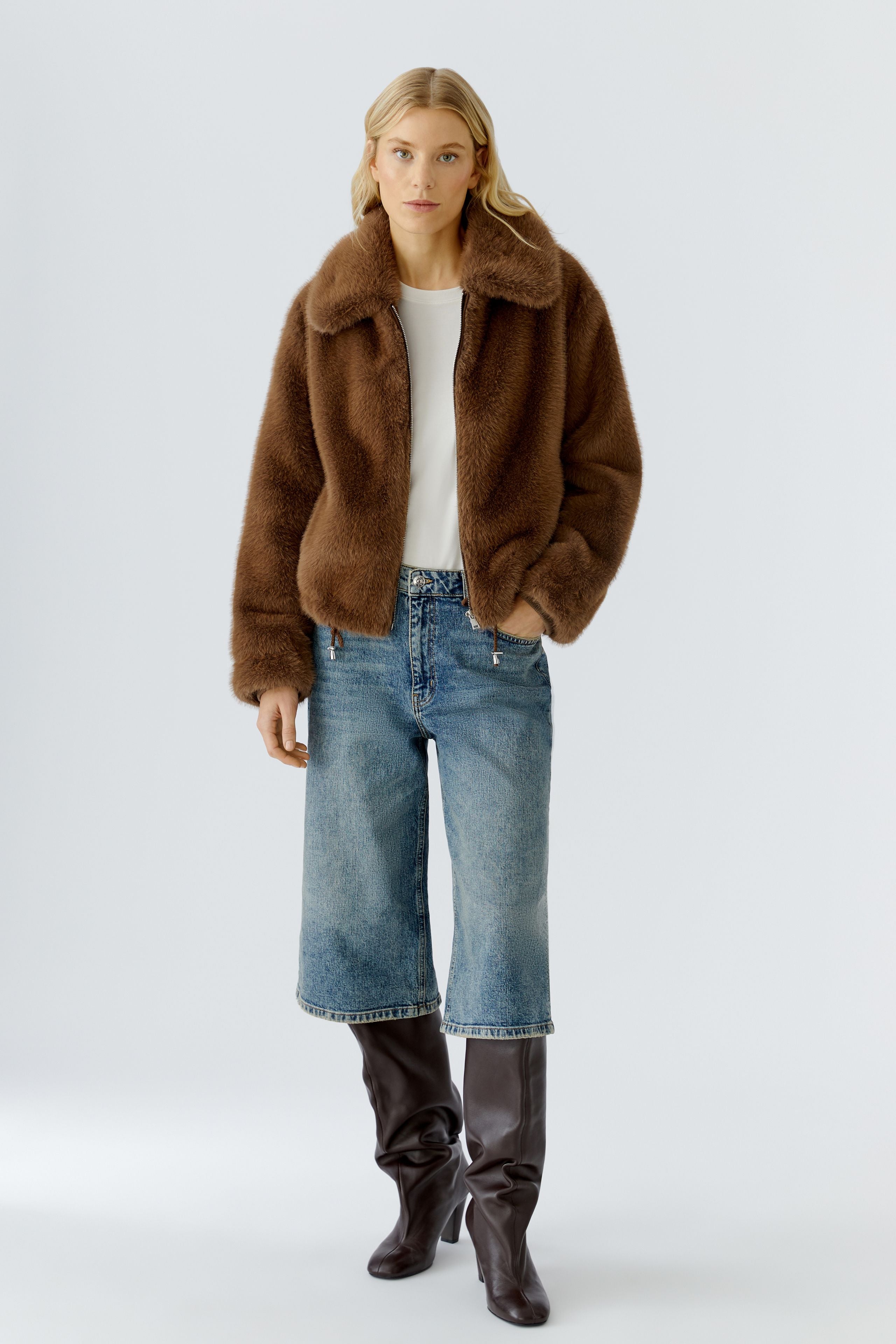OUI BROWN FUR JACKET 87185 225