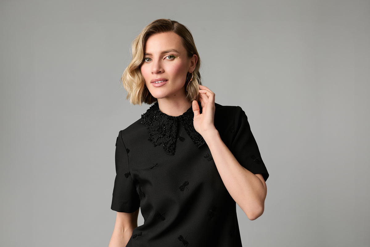 FEE G BLACK DRAGONFLY BEADED COLLAR DRESS 884B/146 226