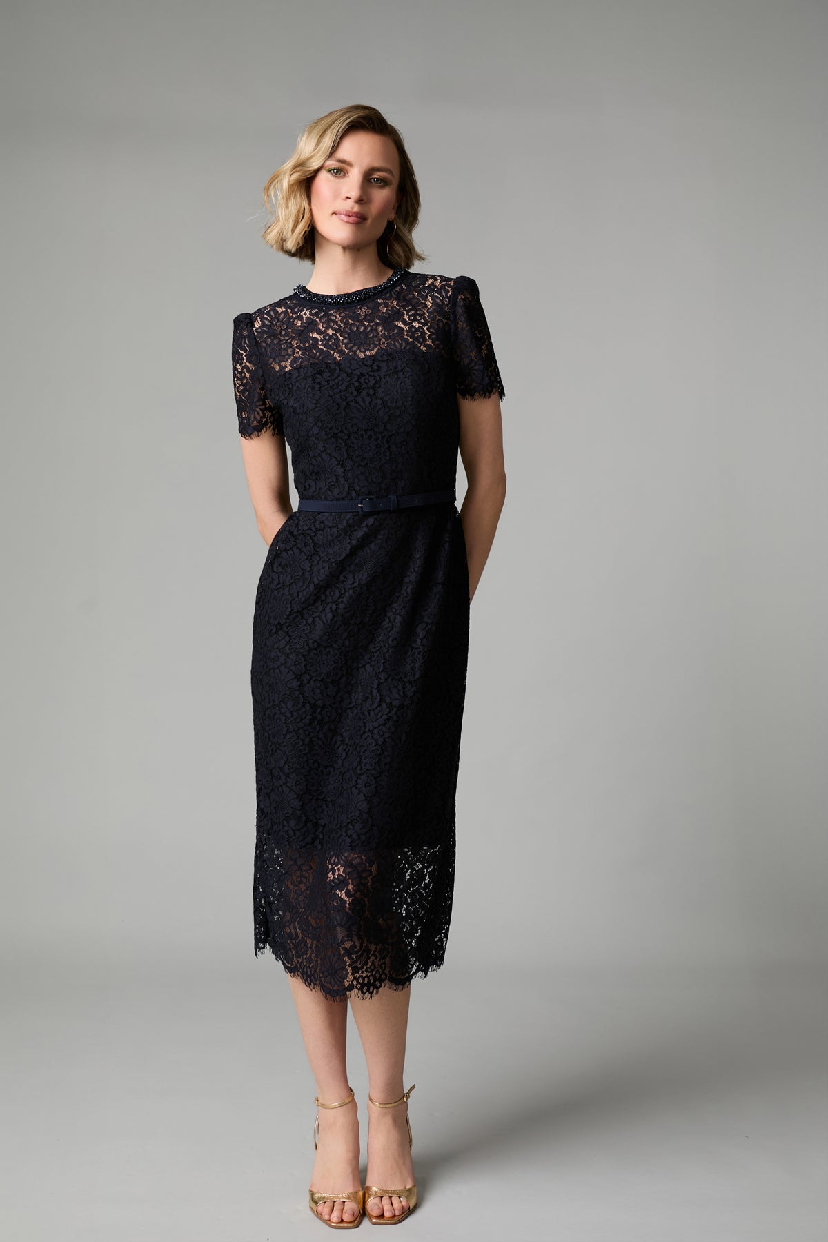FEE G NAVY ANNABELLE LACE DRESS NECK TRIM 885B/147 226