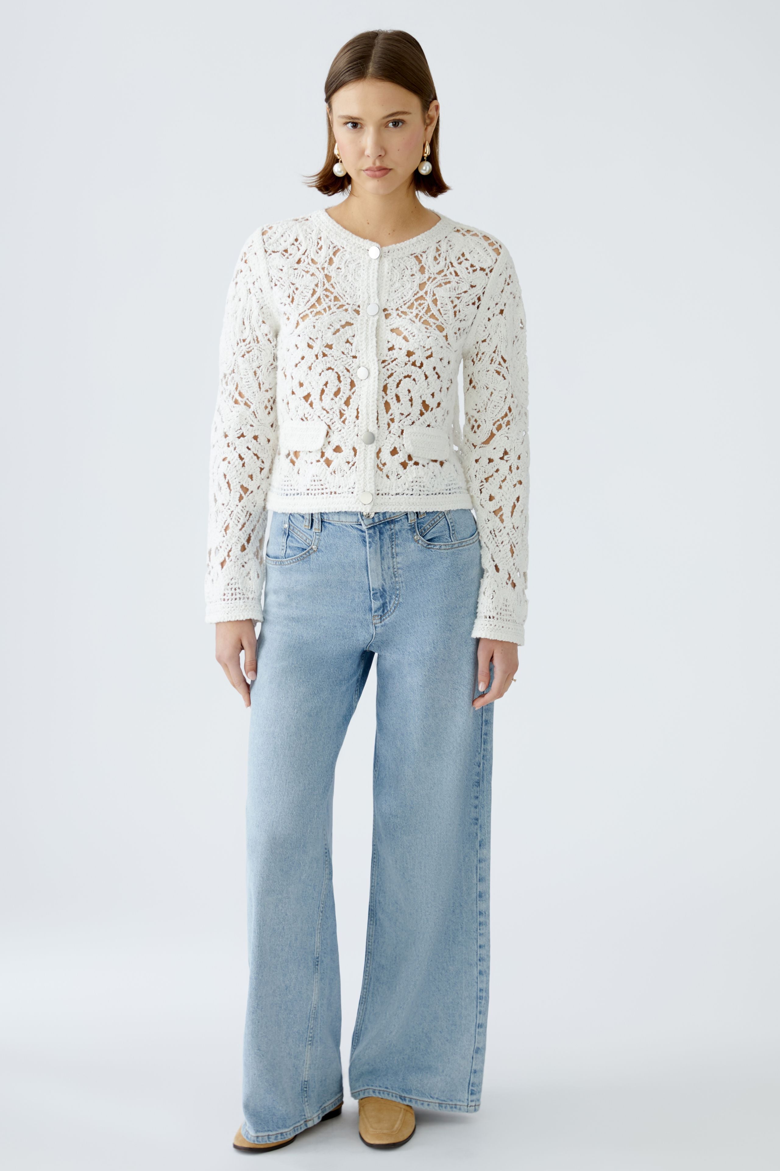 OUI WHITE CROCHET CARDI 92057 125