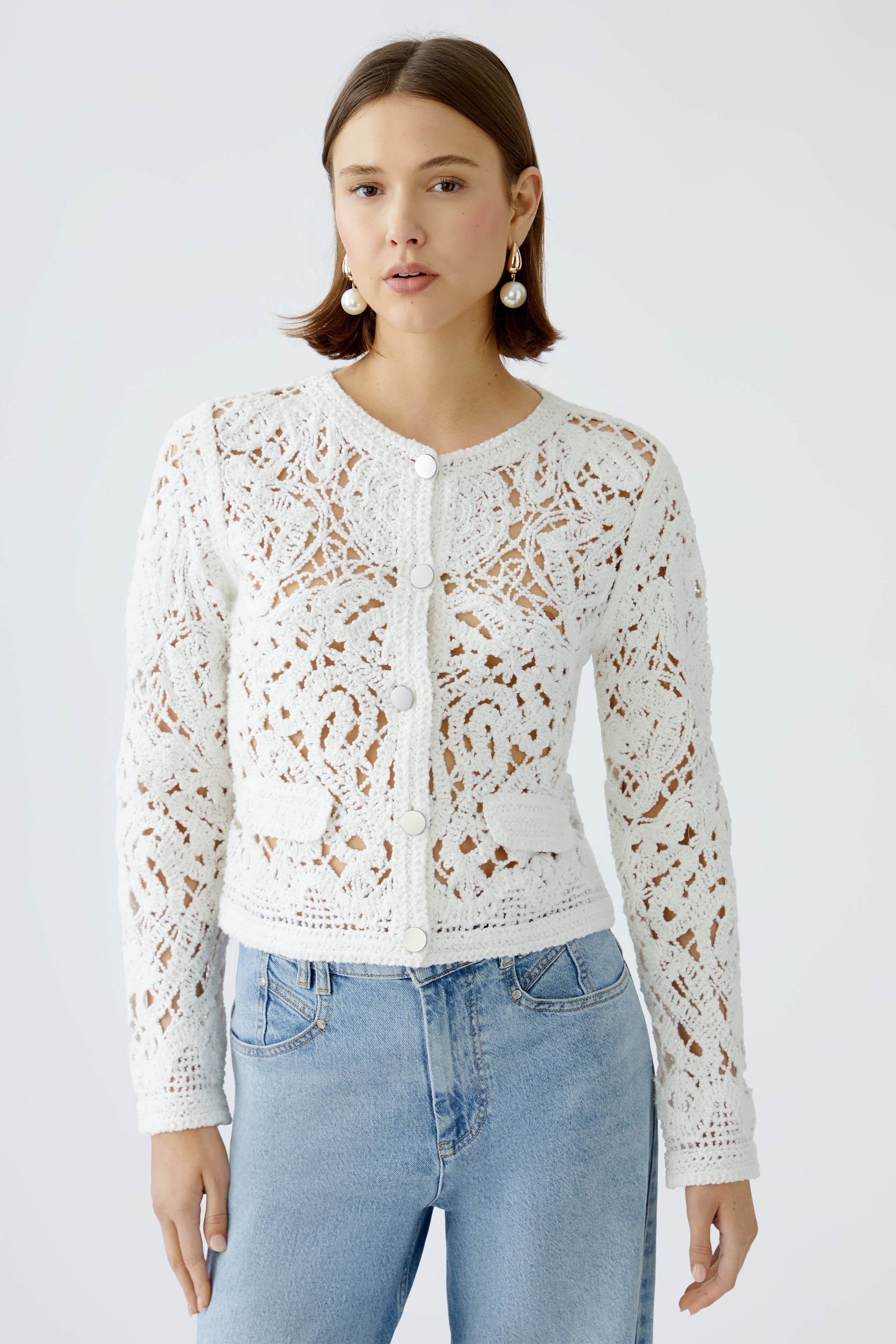 OUI WHITE CROCHET CARDI 92057 125