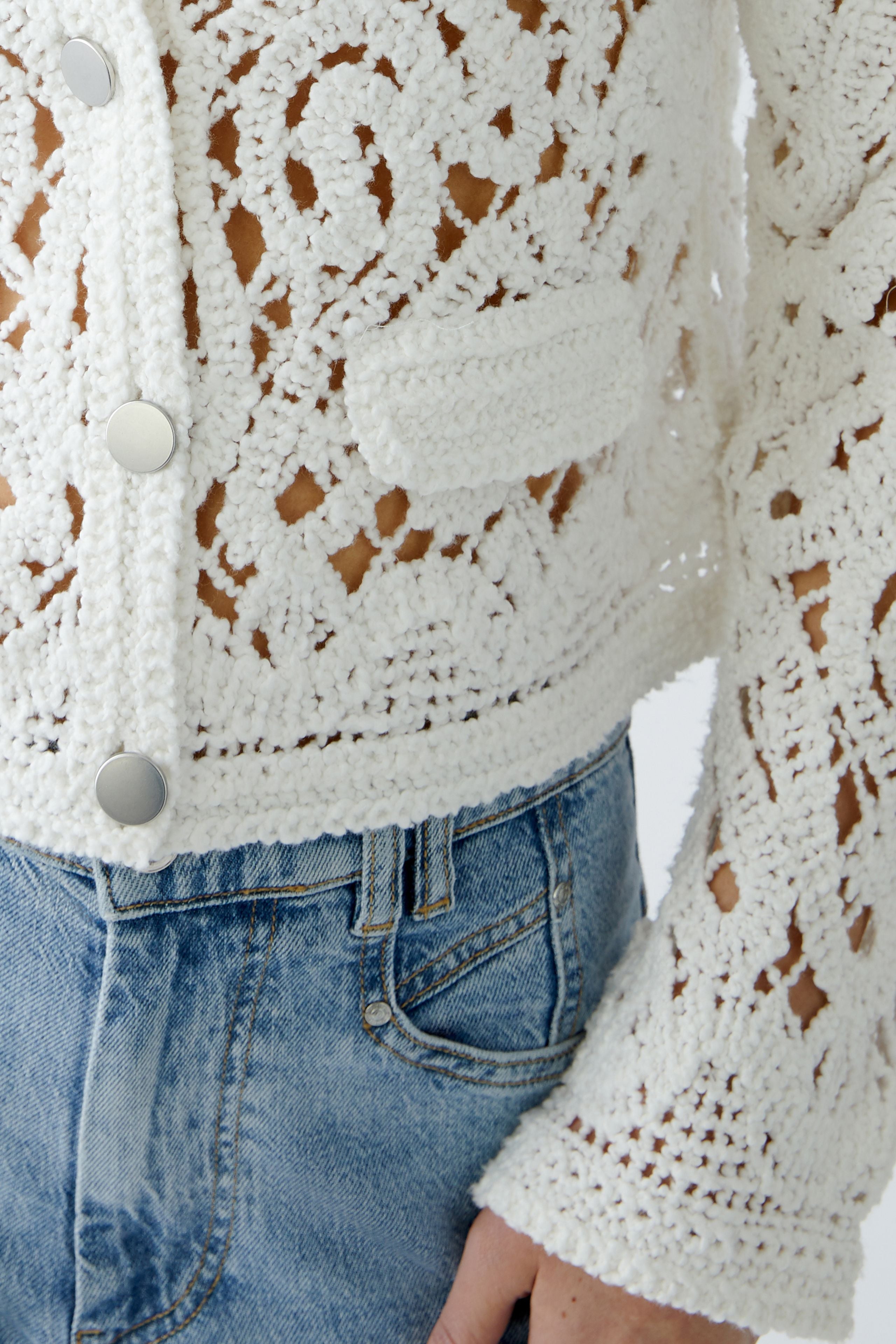 OUI WHITE CROCHET CARDI 92057 125