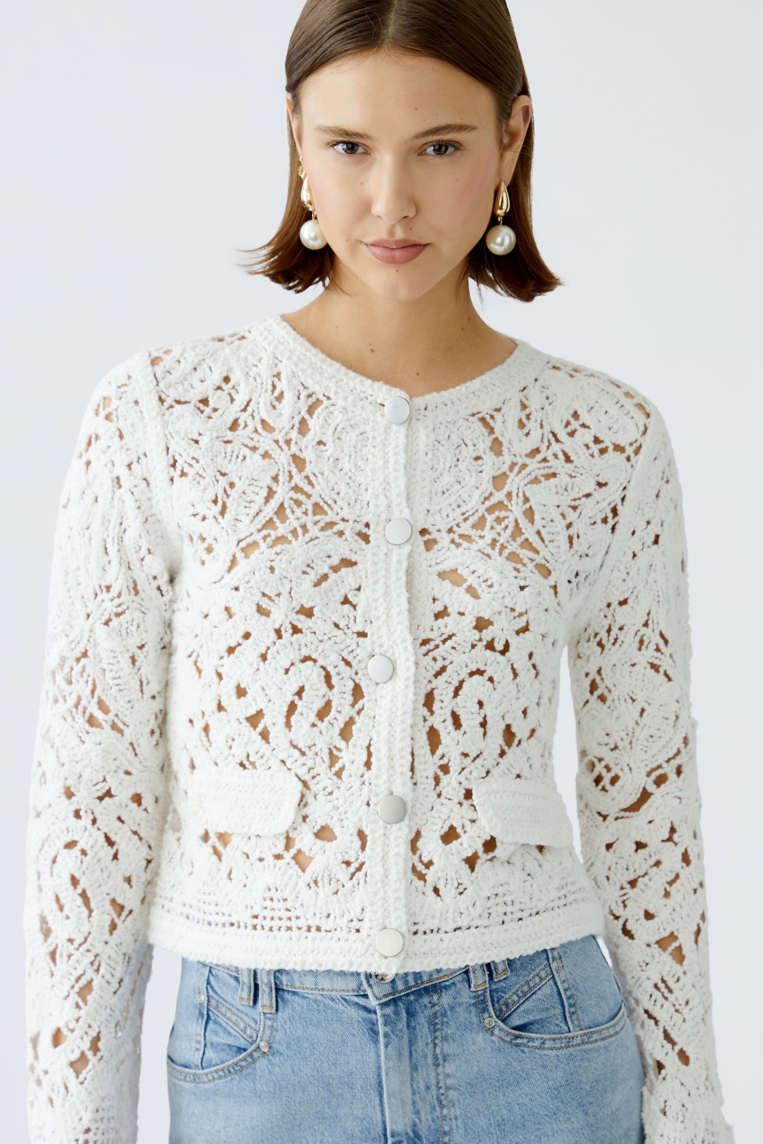 OUI WHITE CROCHET CARDI 92057 125