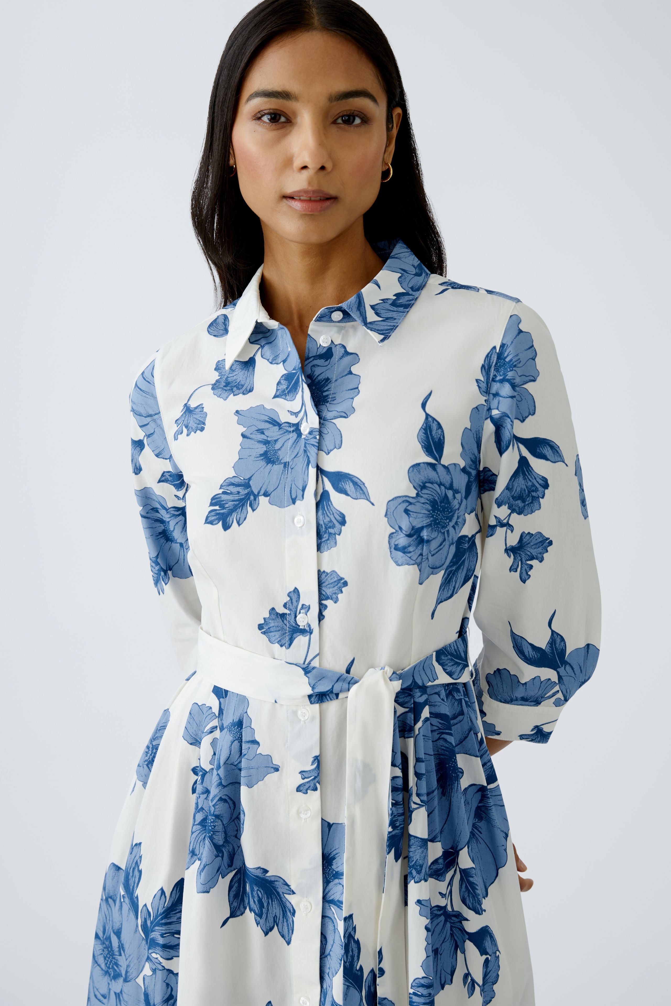 OUI BLUE FLORAL BELTED DRESS 92855 125