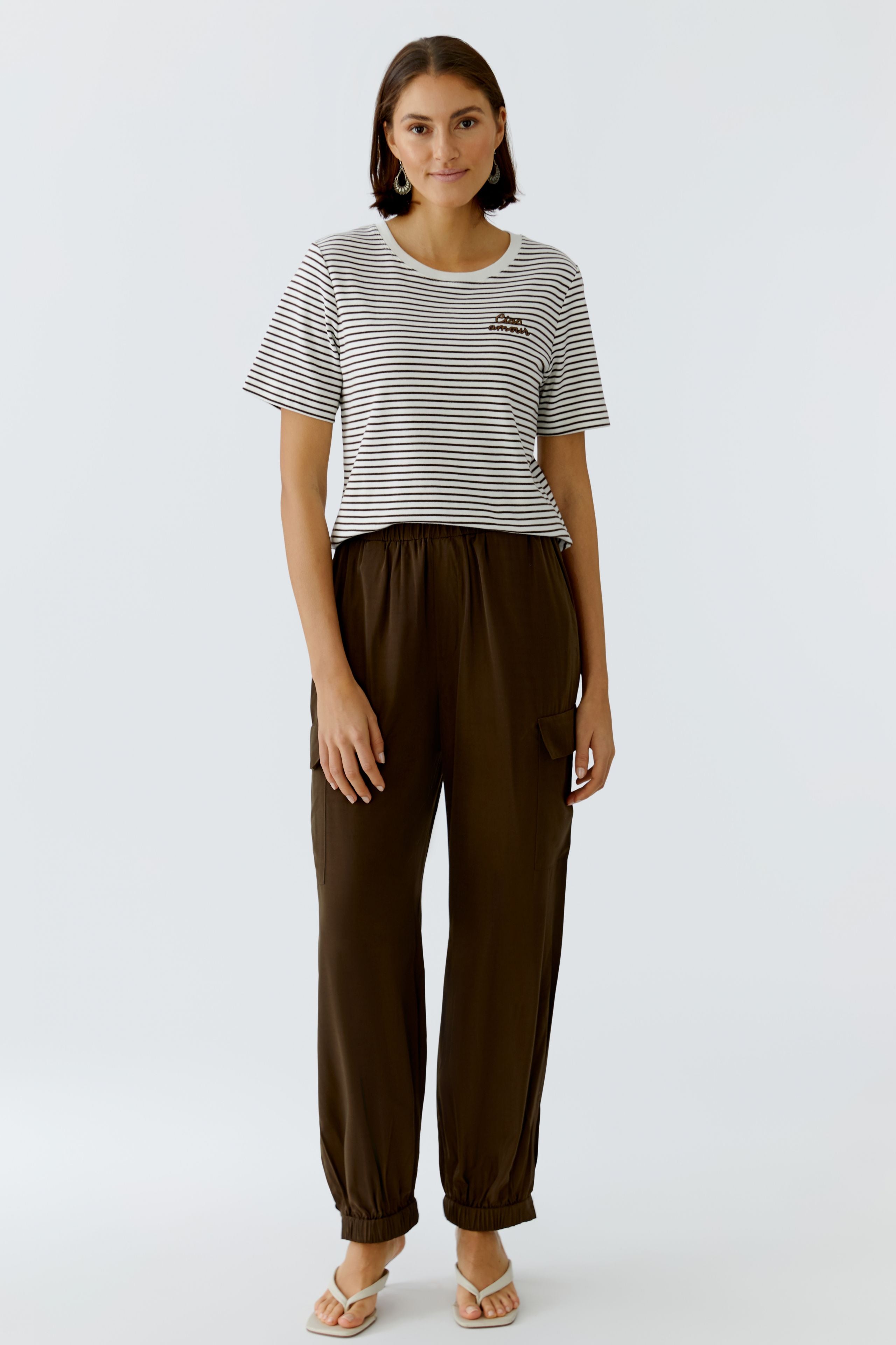 OUI BROWN CARGO TROUSERS 97144 126