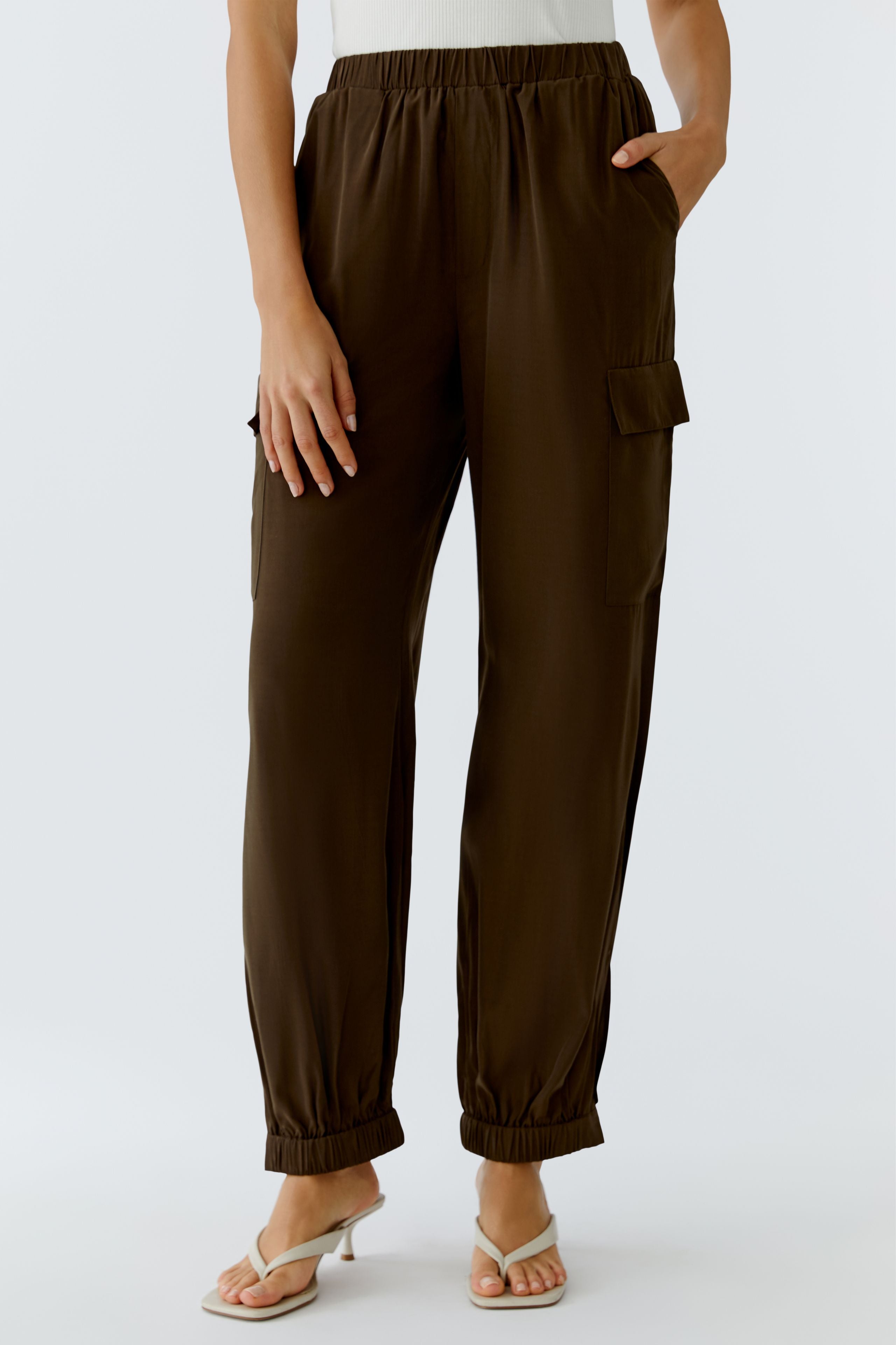 OUI BROWN CARGO TROUSERS 97144 126