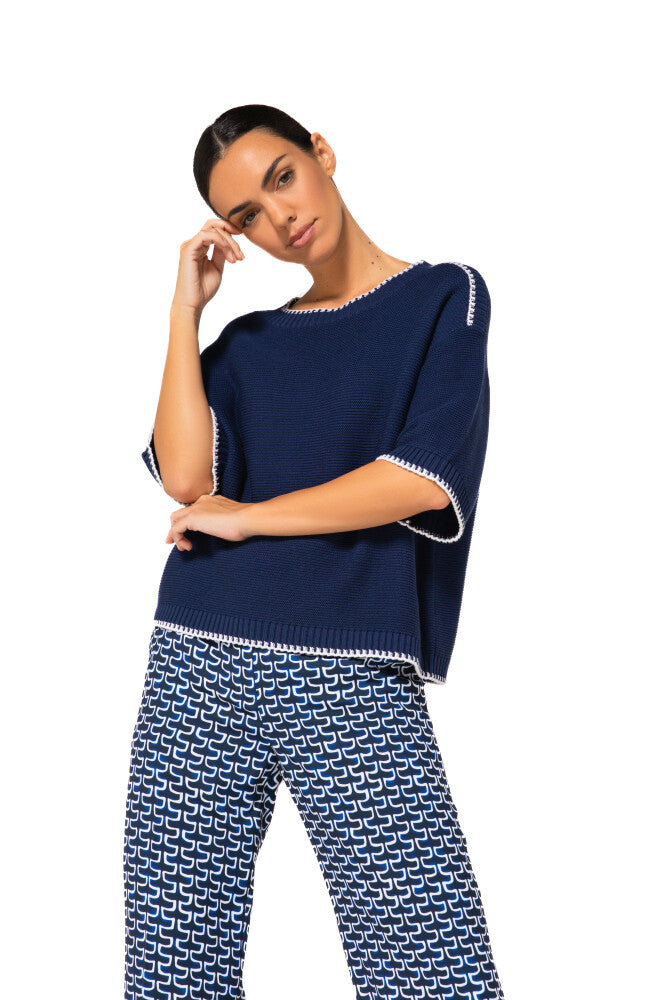 CAROLINE BISS NAVY CONTRAST TRIM KNIT 1227 126