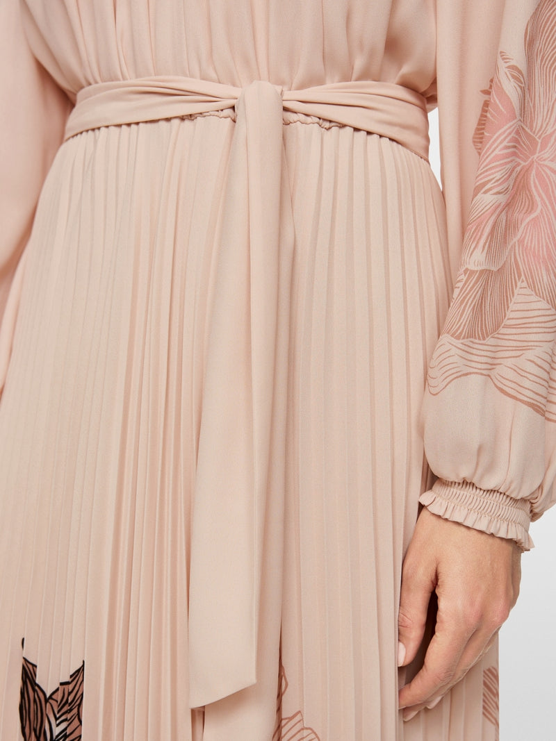 MARCCAIN BEIGE FLORAL PLEATED BELT DRESS AC2105W07 126