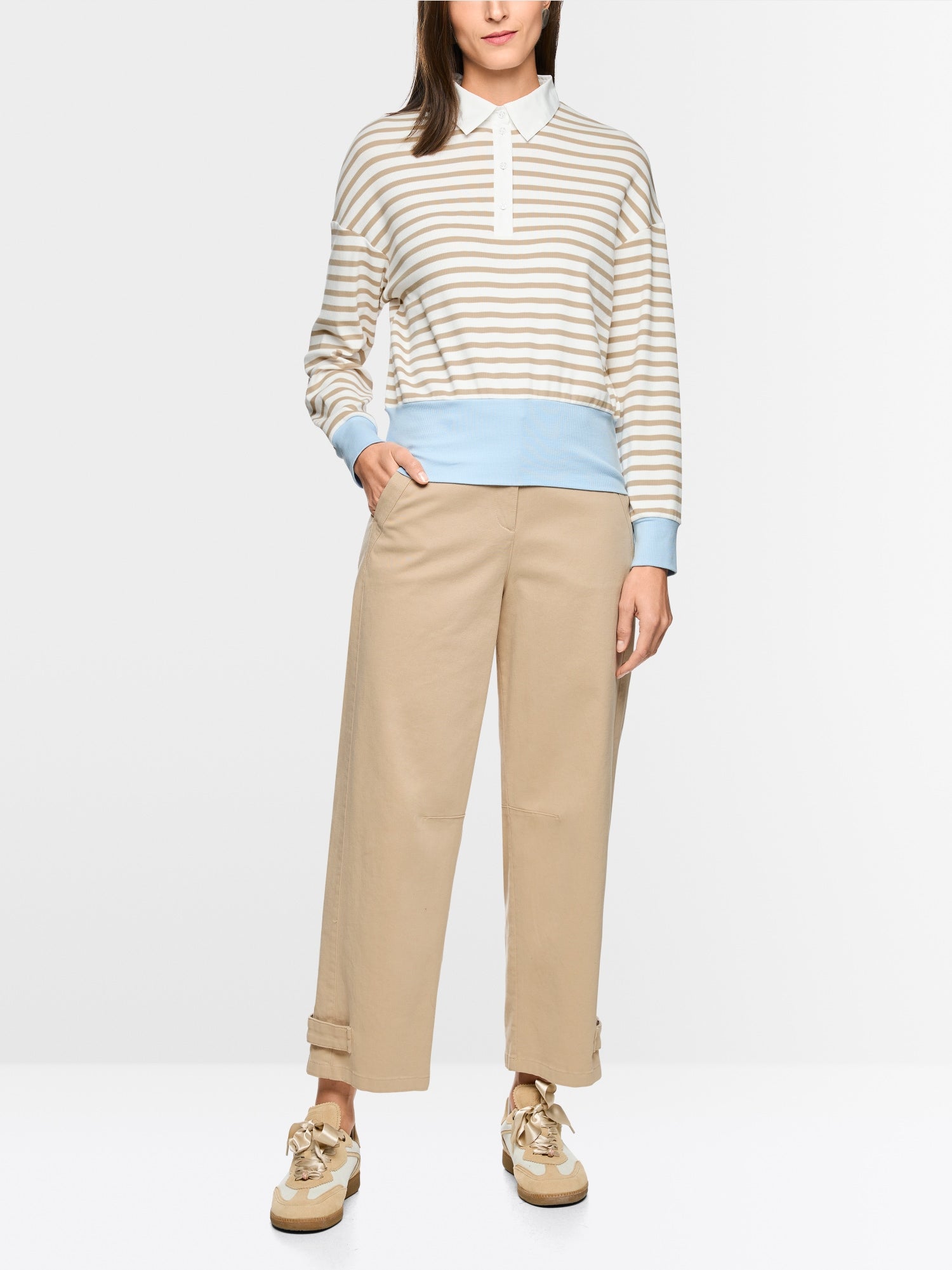 MARCCAIN BEIGE STRIPE POLO TOP AS5311J90 126