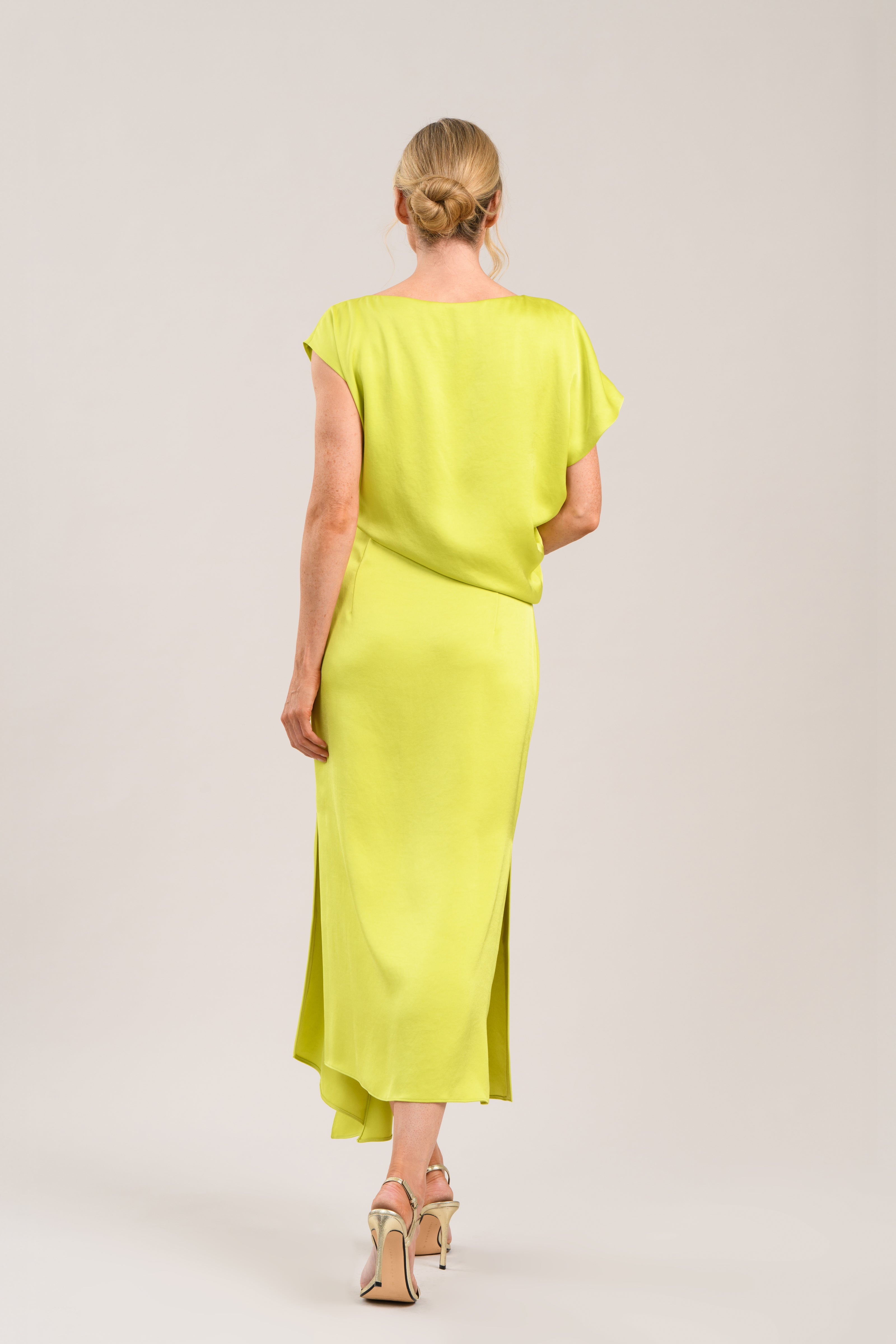 CAROLINE KILKENNY LIME GREEN SATIN DRESS ANIA 126