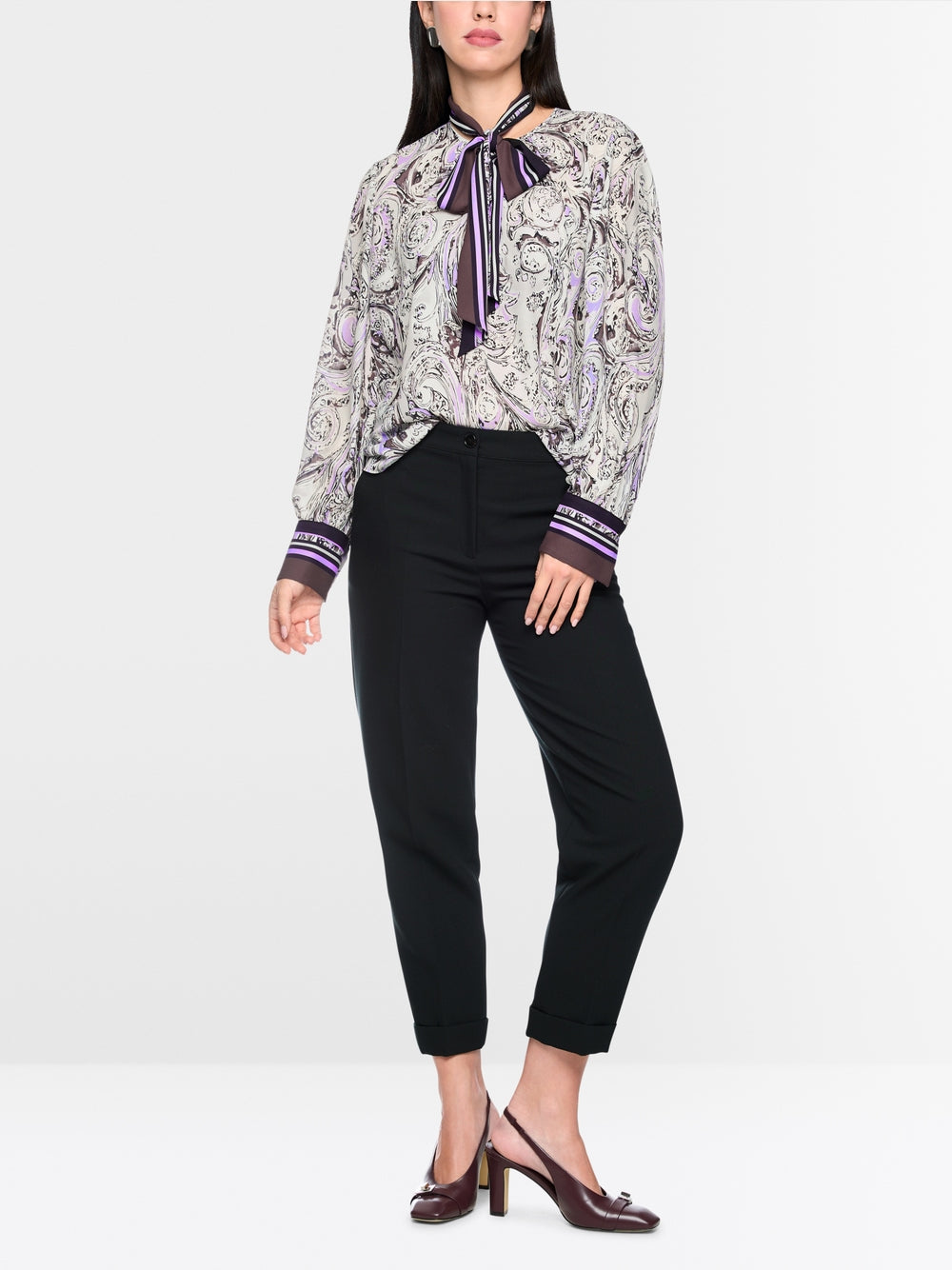 MARCCAIN LILAC PRINT BOW BLOUSE BC5109W17 724 226