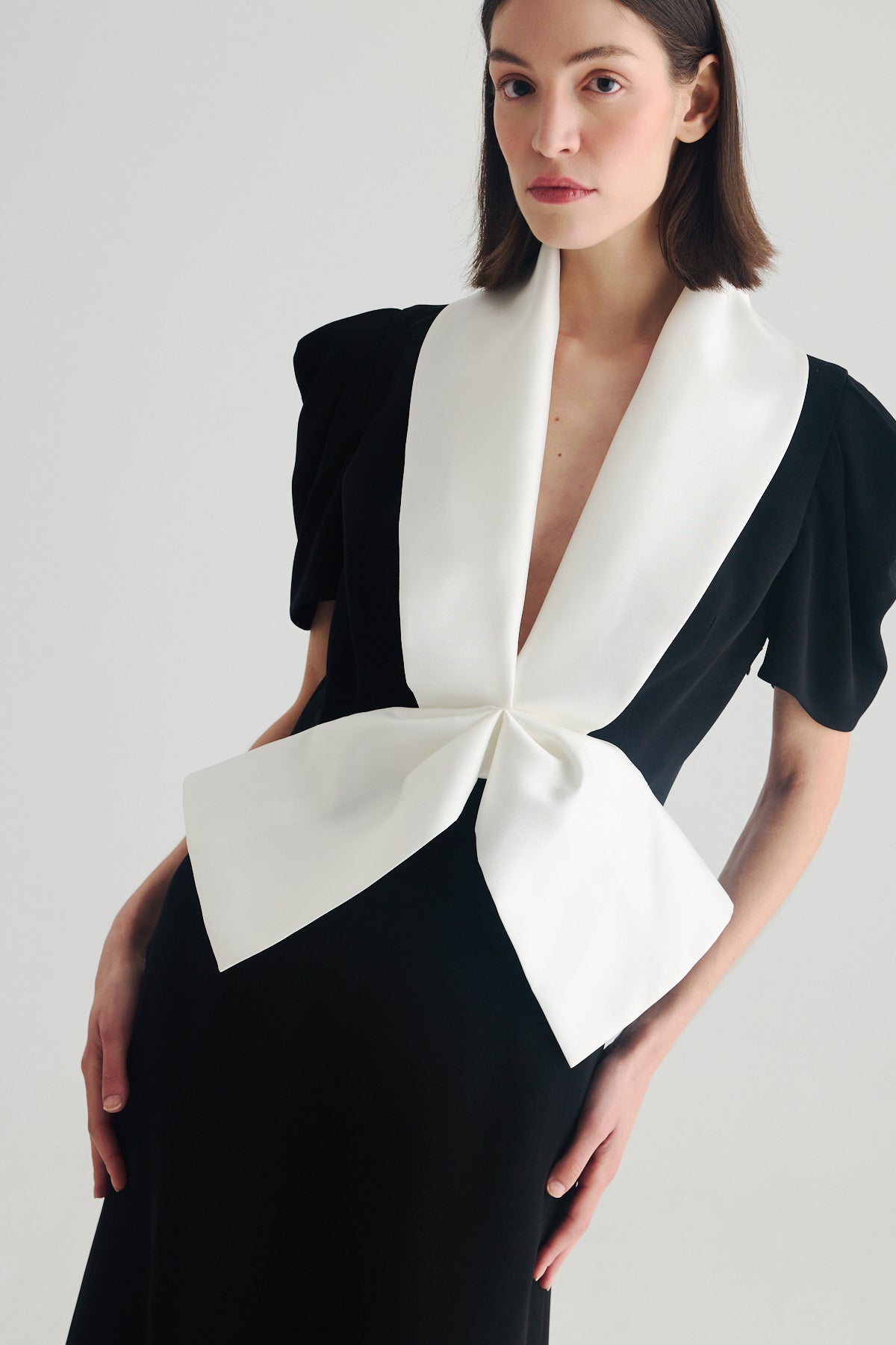 BIRELIN COUTURE BLACK SHAWL COLLAR DRESS 05-108 226