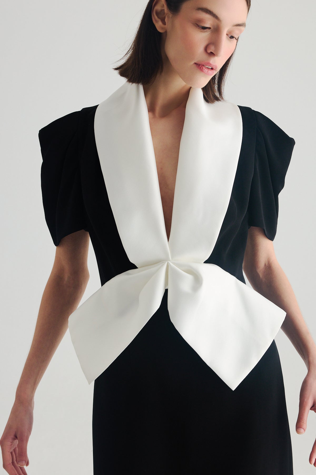 BIRELIN COUTURE BLACK SHAWL COLLAR DRESS 05-108 226