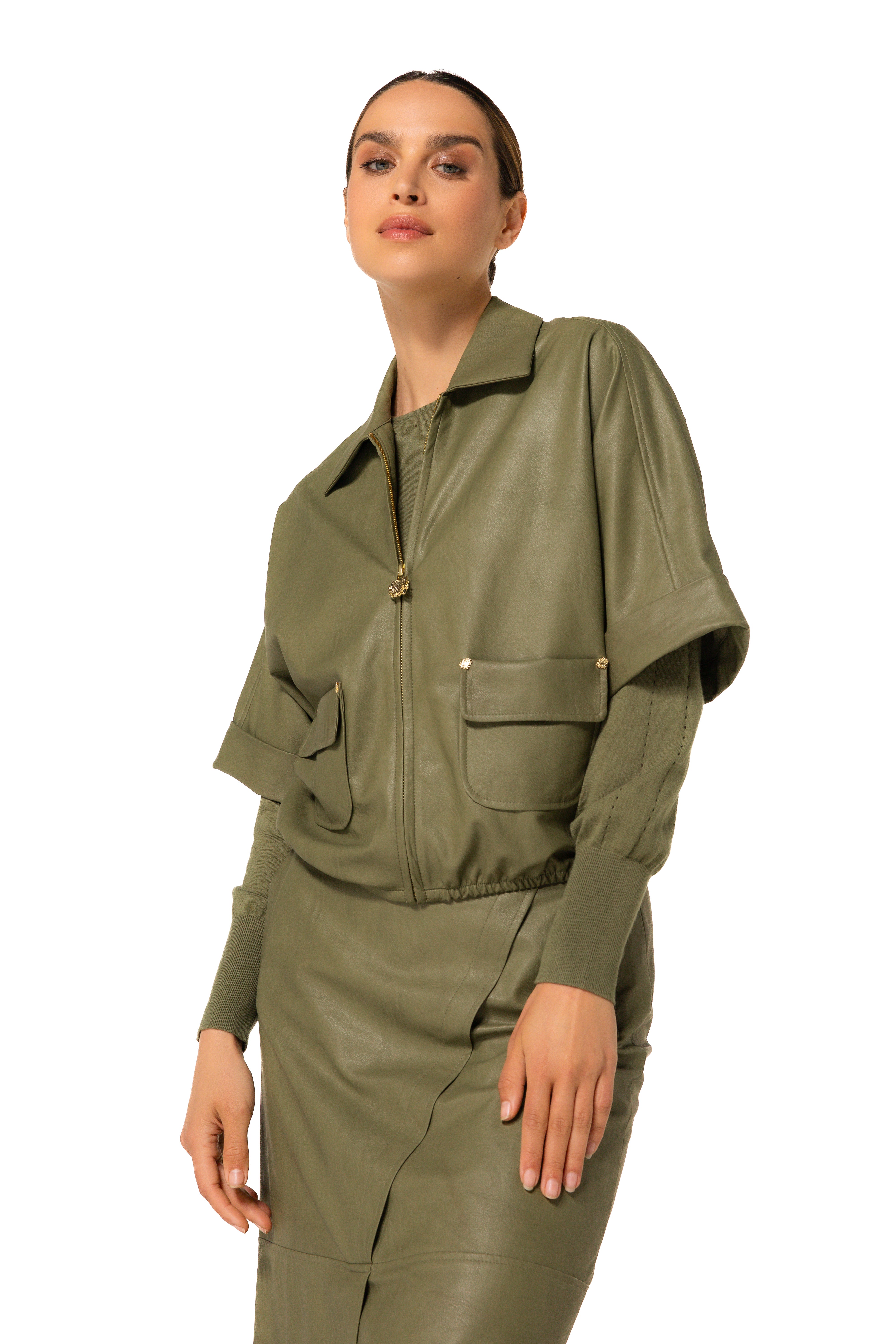 CAROLINE BISS OLIVE ZIP JACKET 4660at macbees