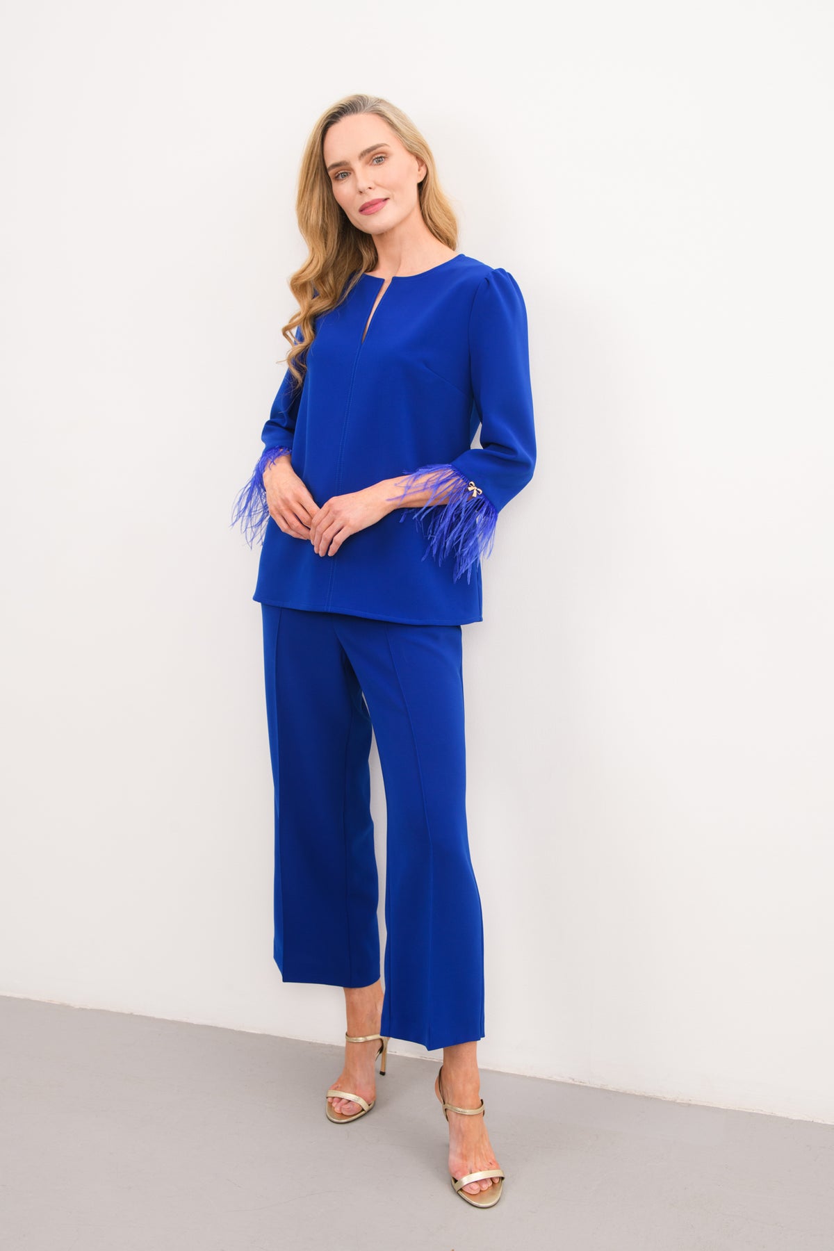 caroline kilkenny scott blue suit cropped trousers