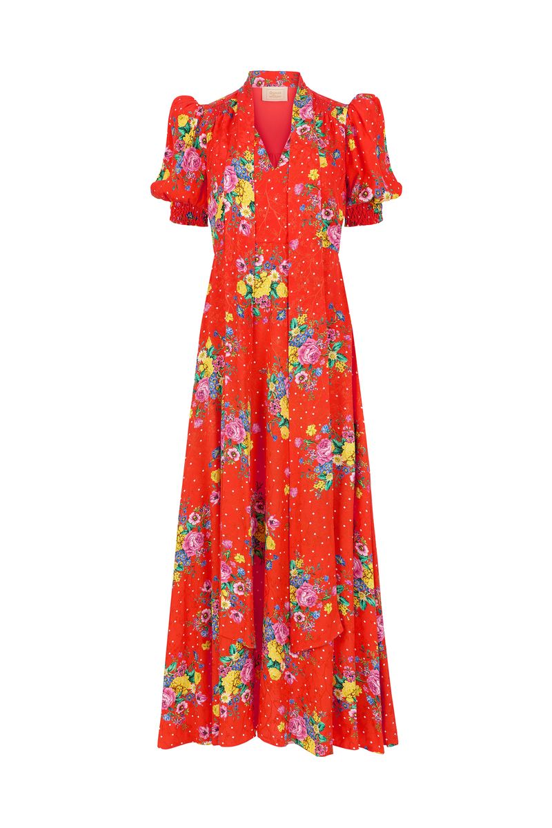 QUEENS OF ARCHIVE - CLYDIE DUTCH FLORAL RED DRESS QOA211 126