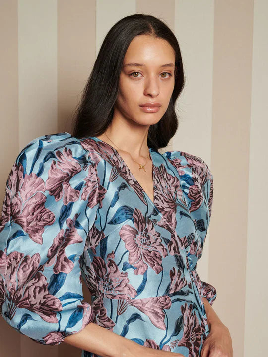 SISTER JANE DECO BLOOM JACQUARD MINI WRAP DRESS 225