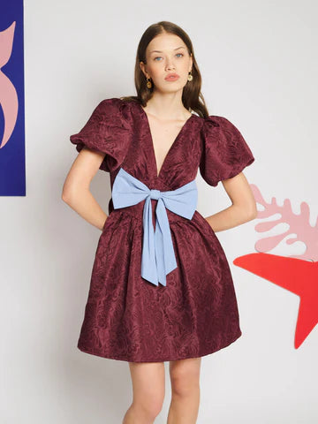 SISTER JANE WINE BORDEAUX BOW MINI DRESS DR2558BUR 226
