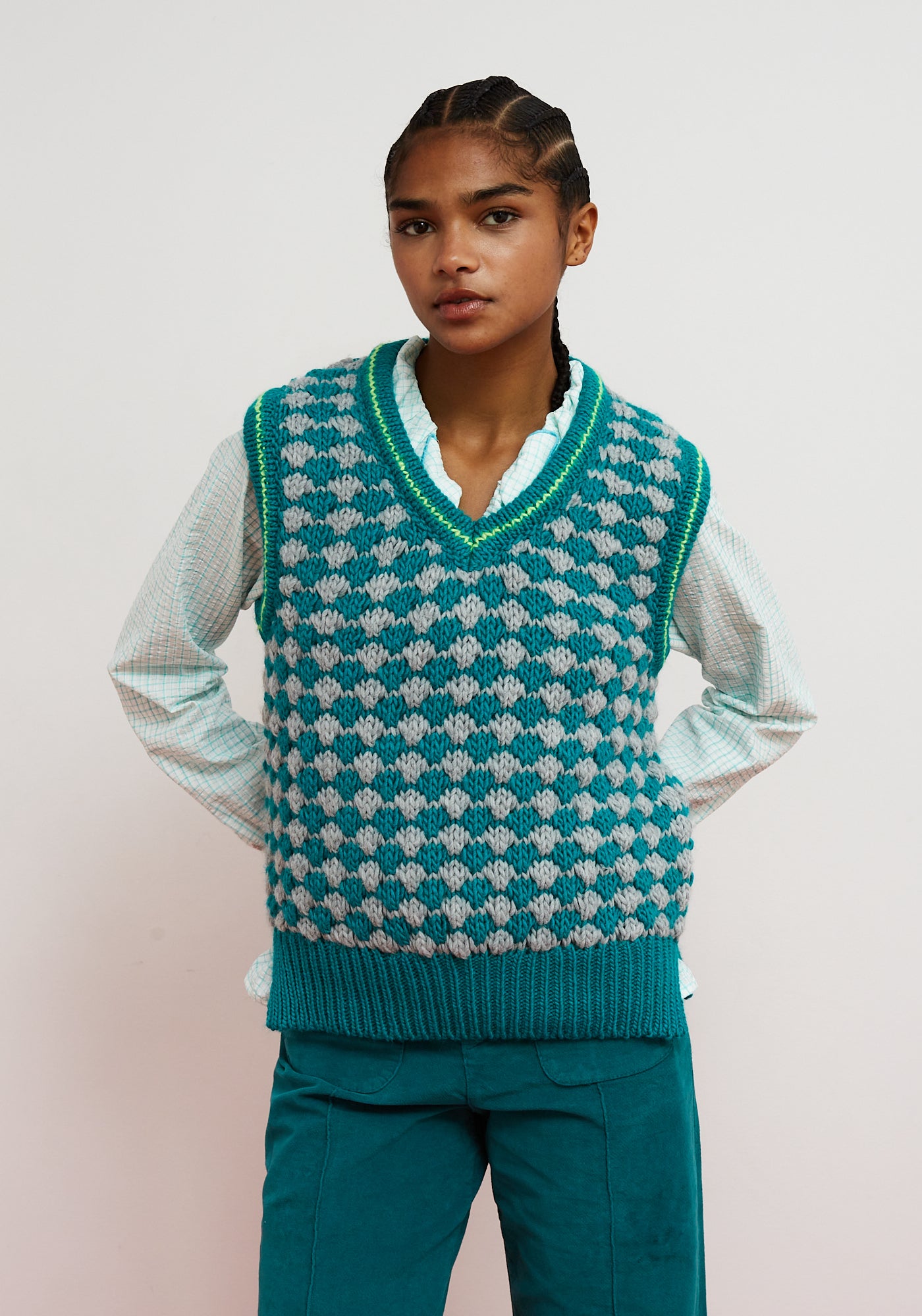 DR BLOOM CRISS CROSS BLUE SWEATER VEST 225
