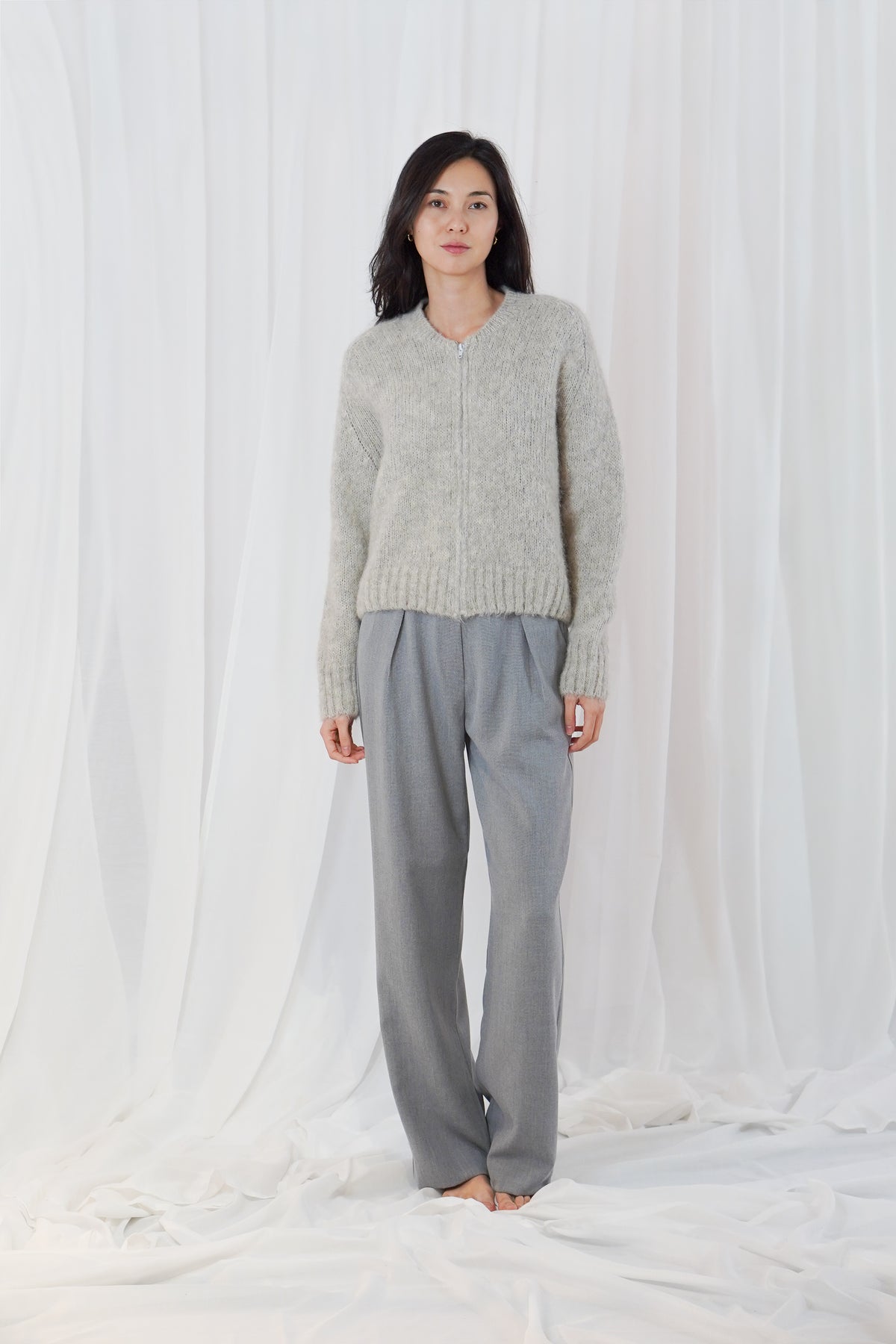 TWNS GREY ZIP-UP BOMBER CARDIGAN MAEVANE 226