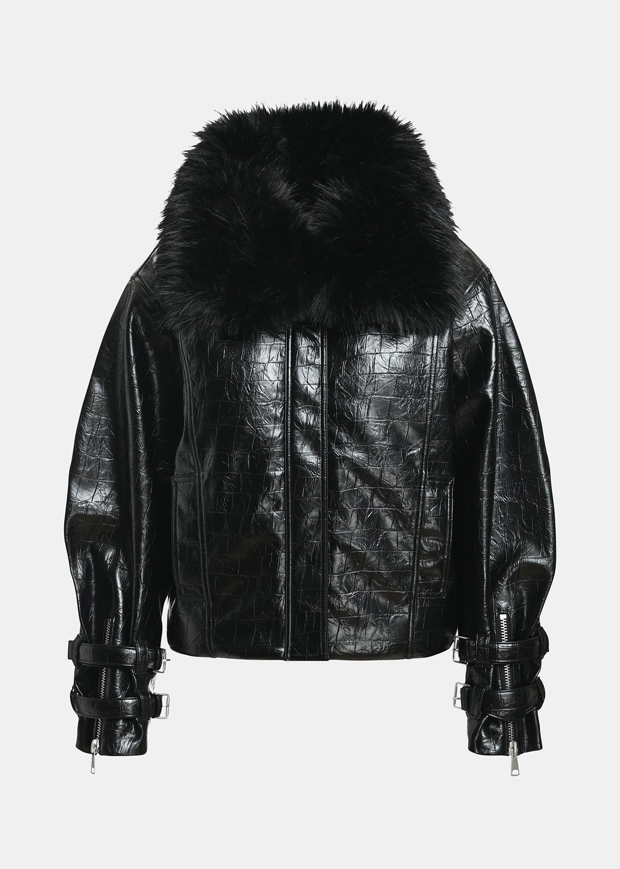 essentiel antwerp black kabuki faux leather bomber