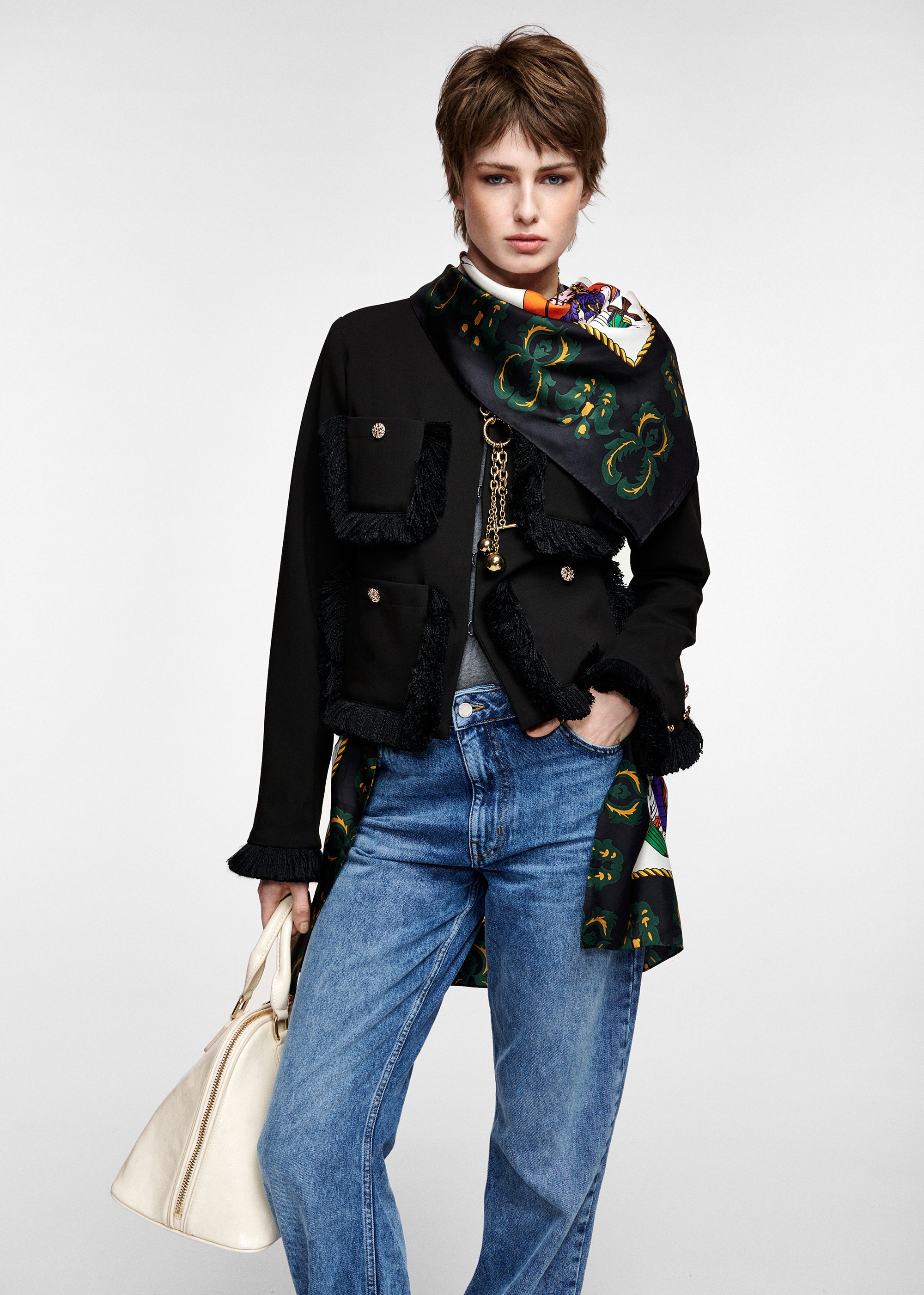 essentiel antwerp black kinetic fringed jacket going out workwear