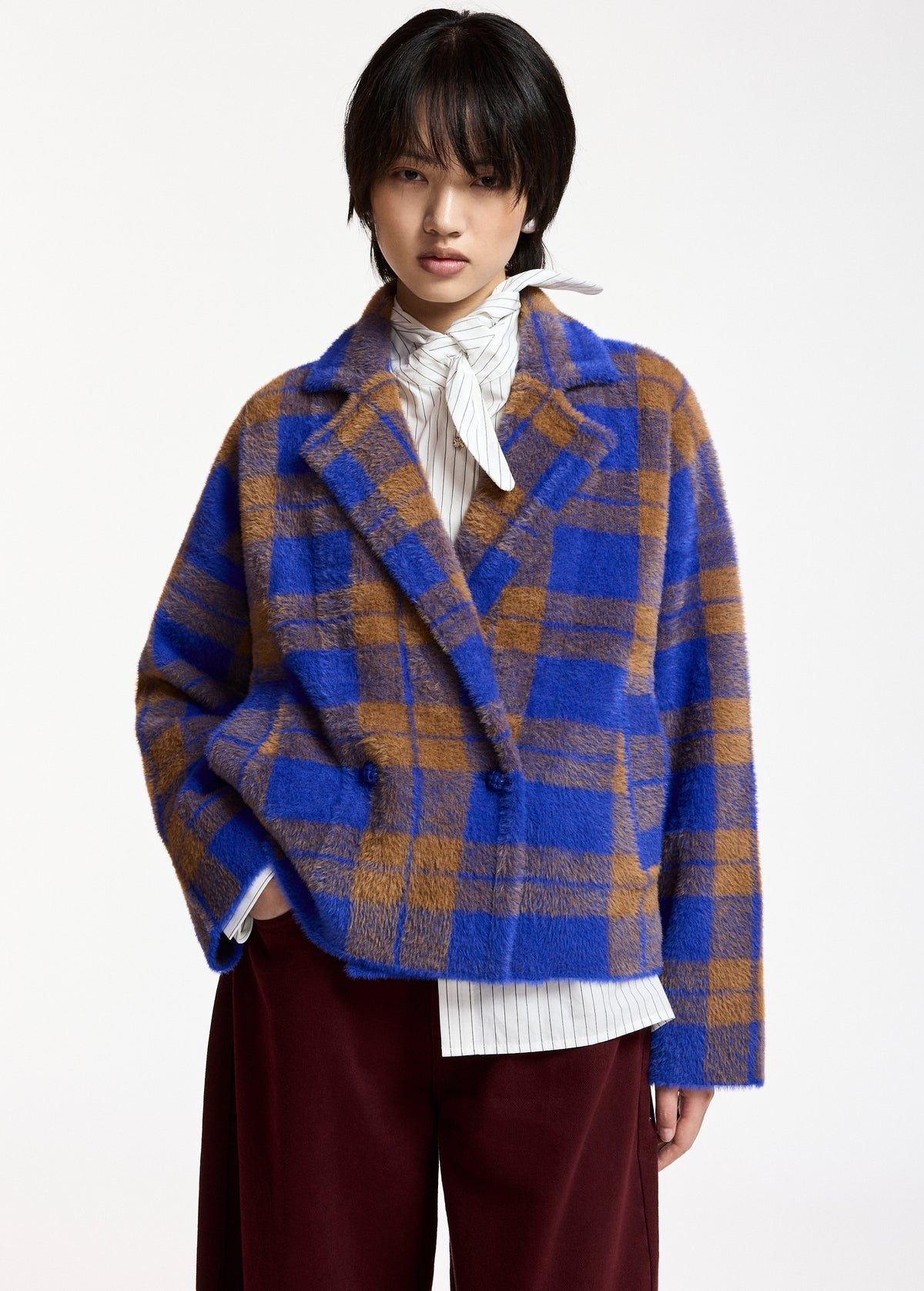 essentiel antwerp blue karreau check cardigan blazer