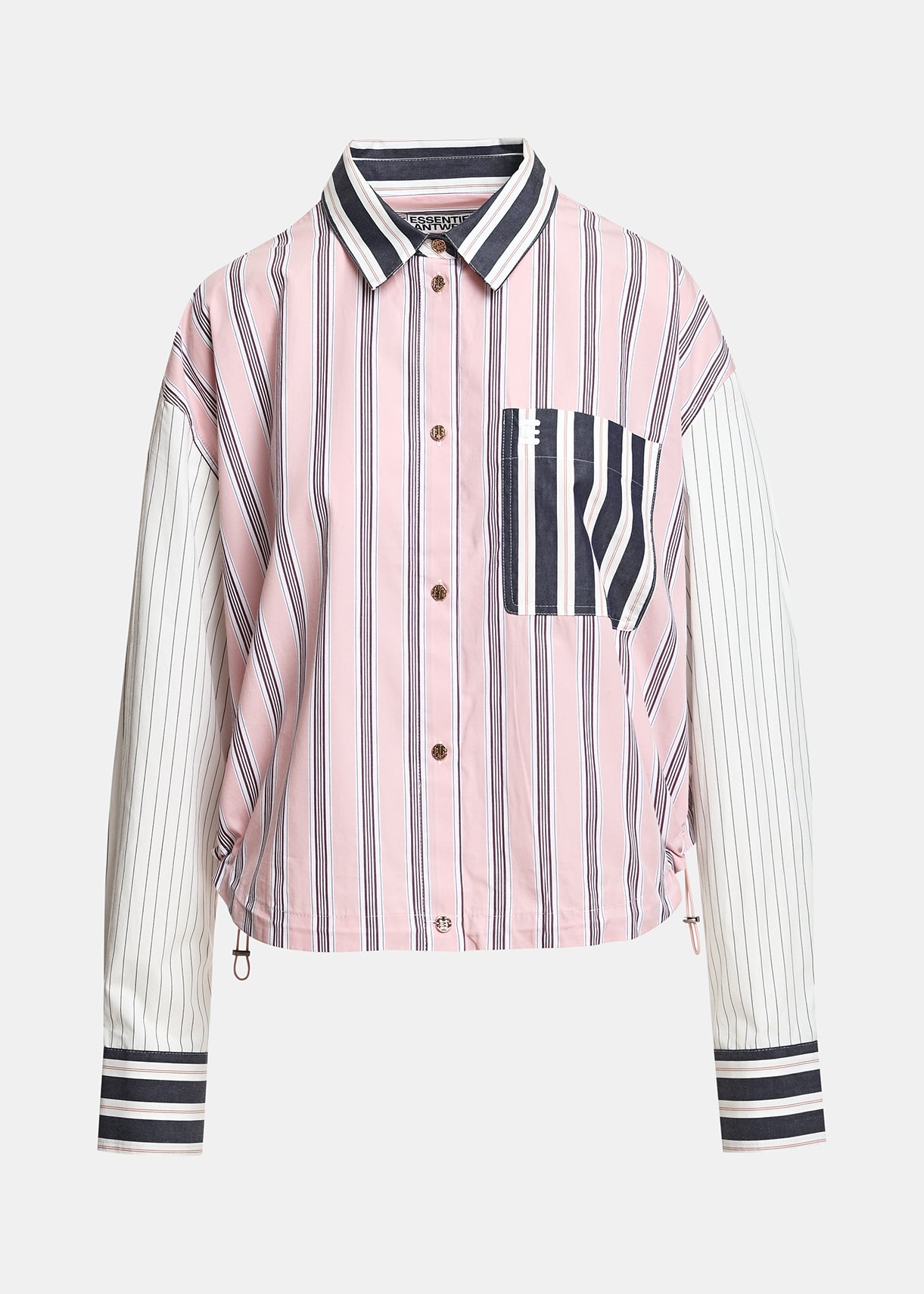 essentiel antwerp blue kozef fabric mix cropped shirt