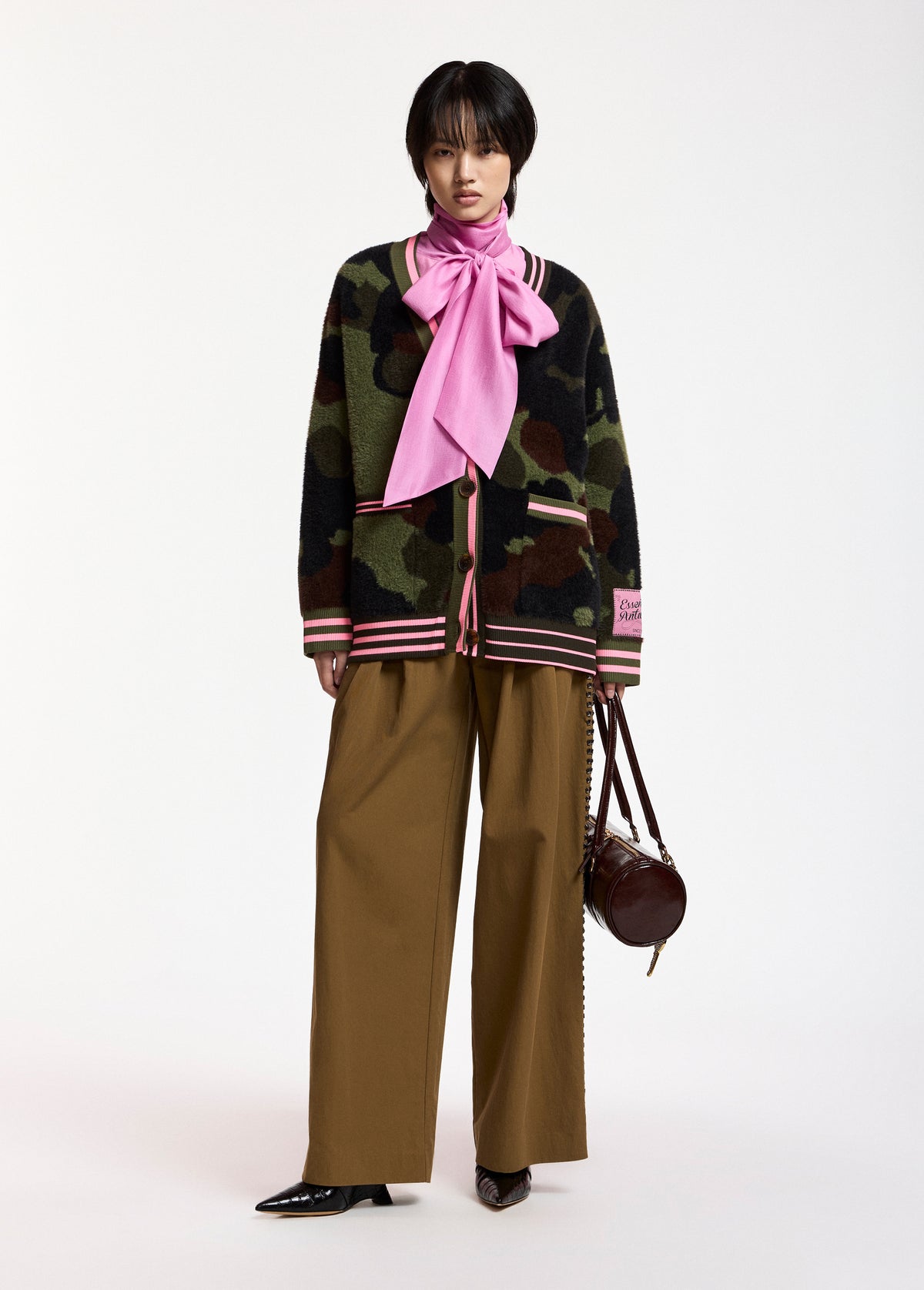 essentiel antwerp green kamoo camouflage knit cardigan