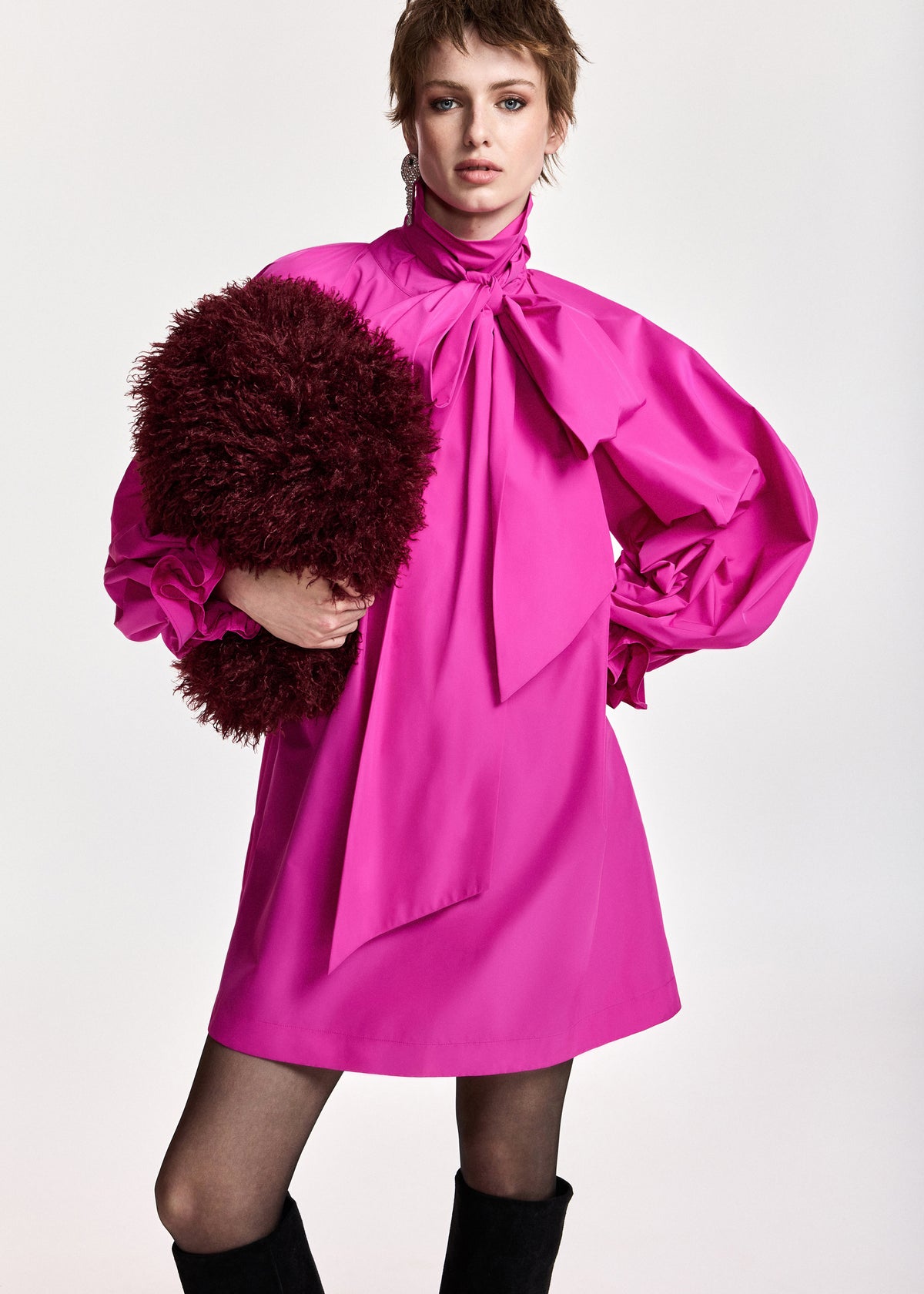 essentiel antwerp pink khai pussy bow tie minidress