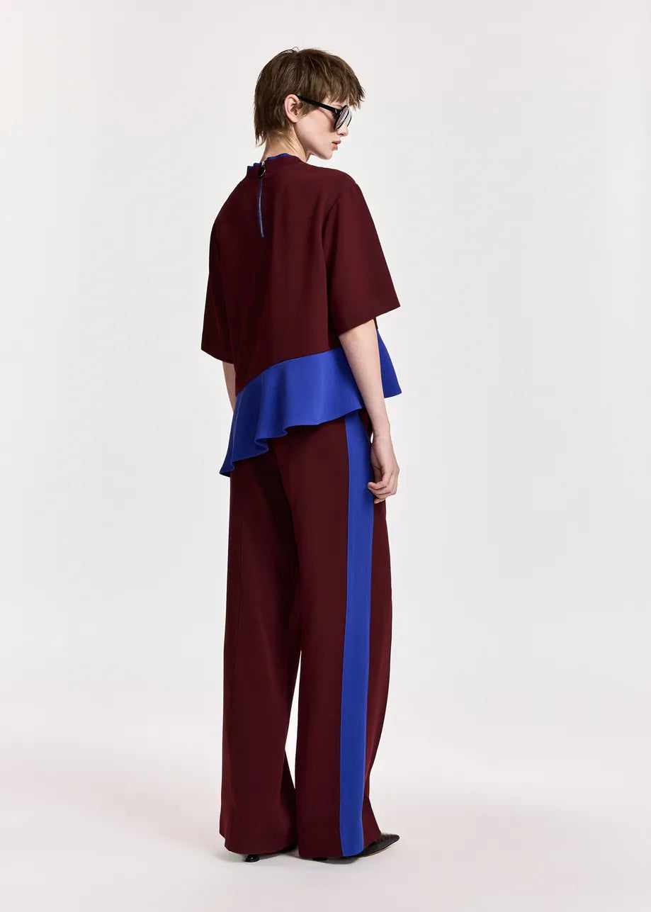 essentiel antwerp wine karmic two colour pants wine burgundy blue