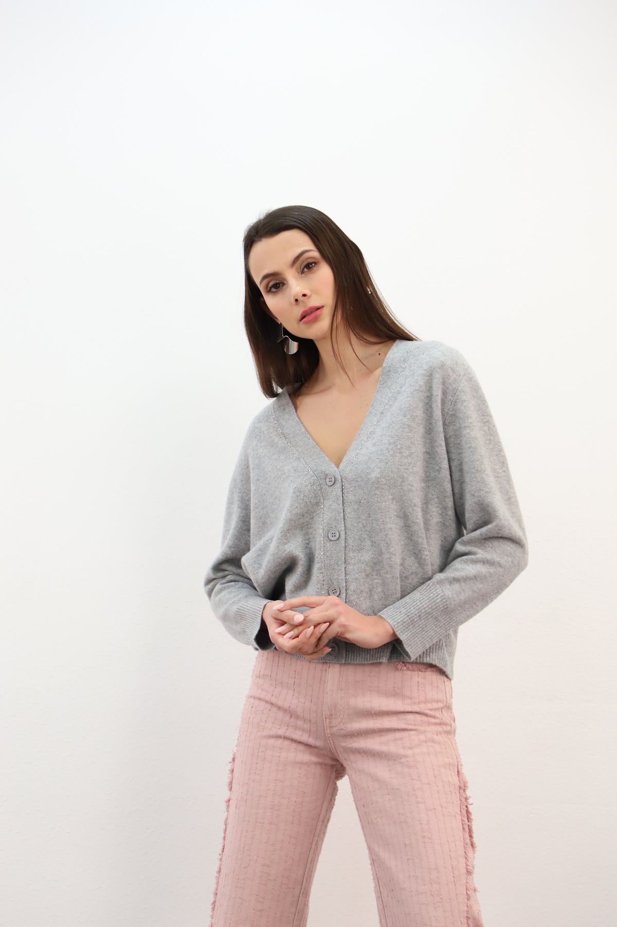 estheme grey v-neck sparkle cardigan