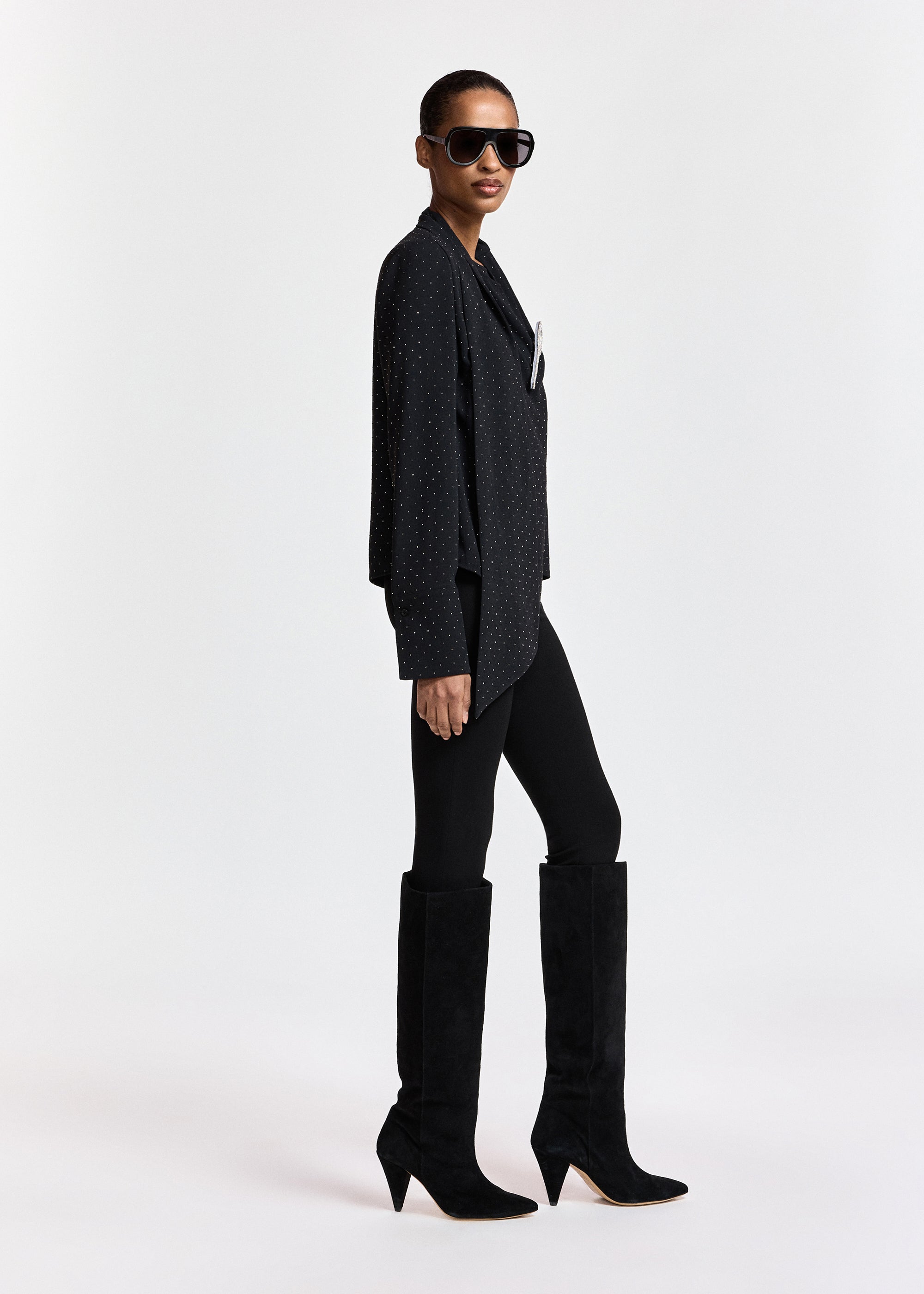 essentiel antwerp kalanchoe black rhinestone-embellished draped going out top