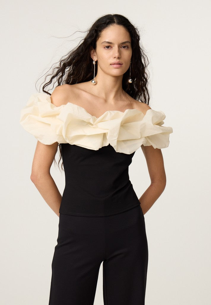 fabienne chapot black and cream poppie off the shoulder going out top