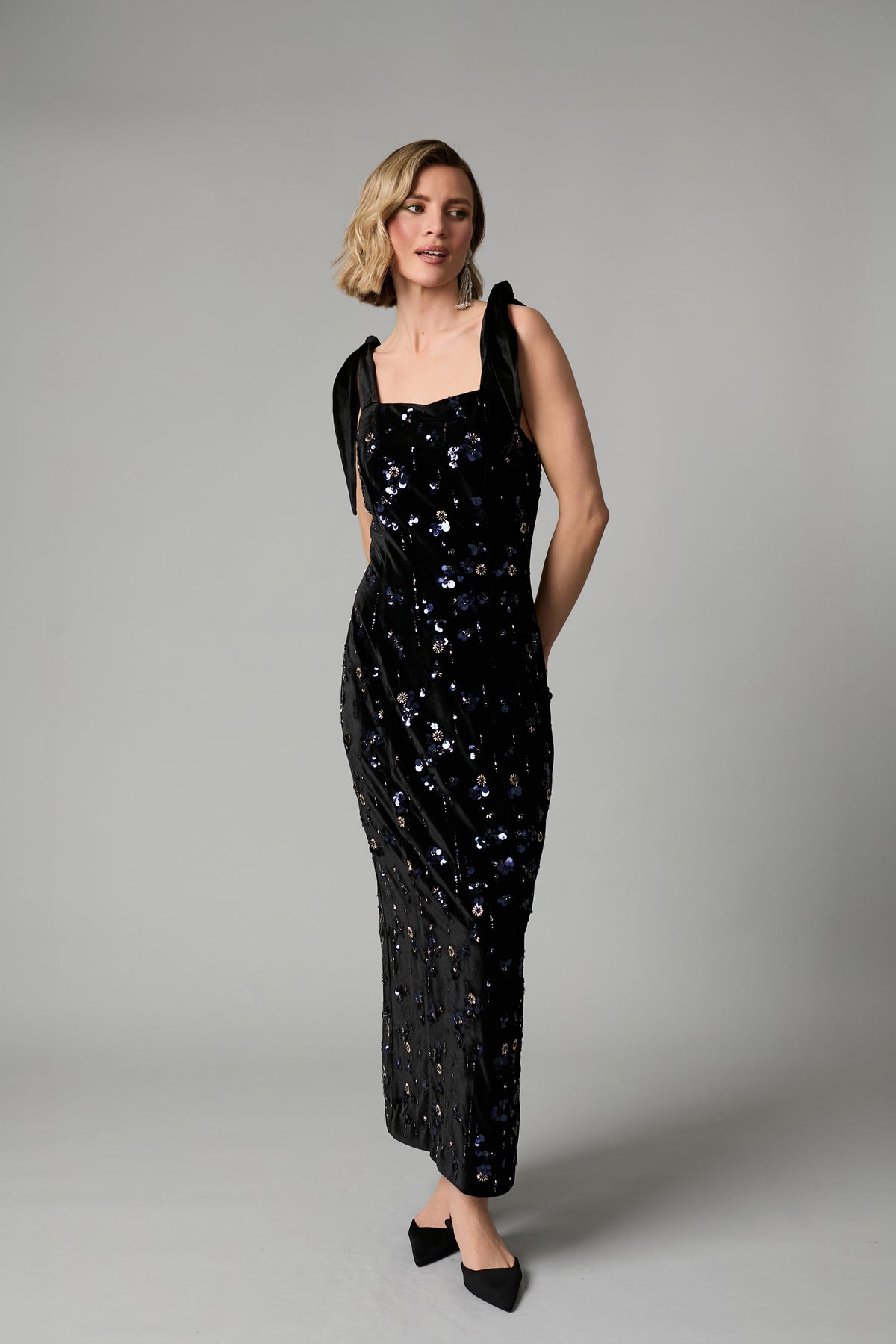 861G/161 fee g black victoria long beaded dress cocktail black tie event wedding guest