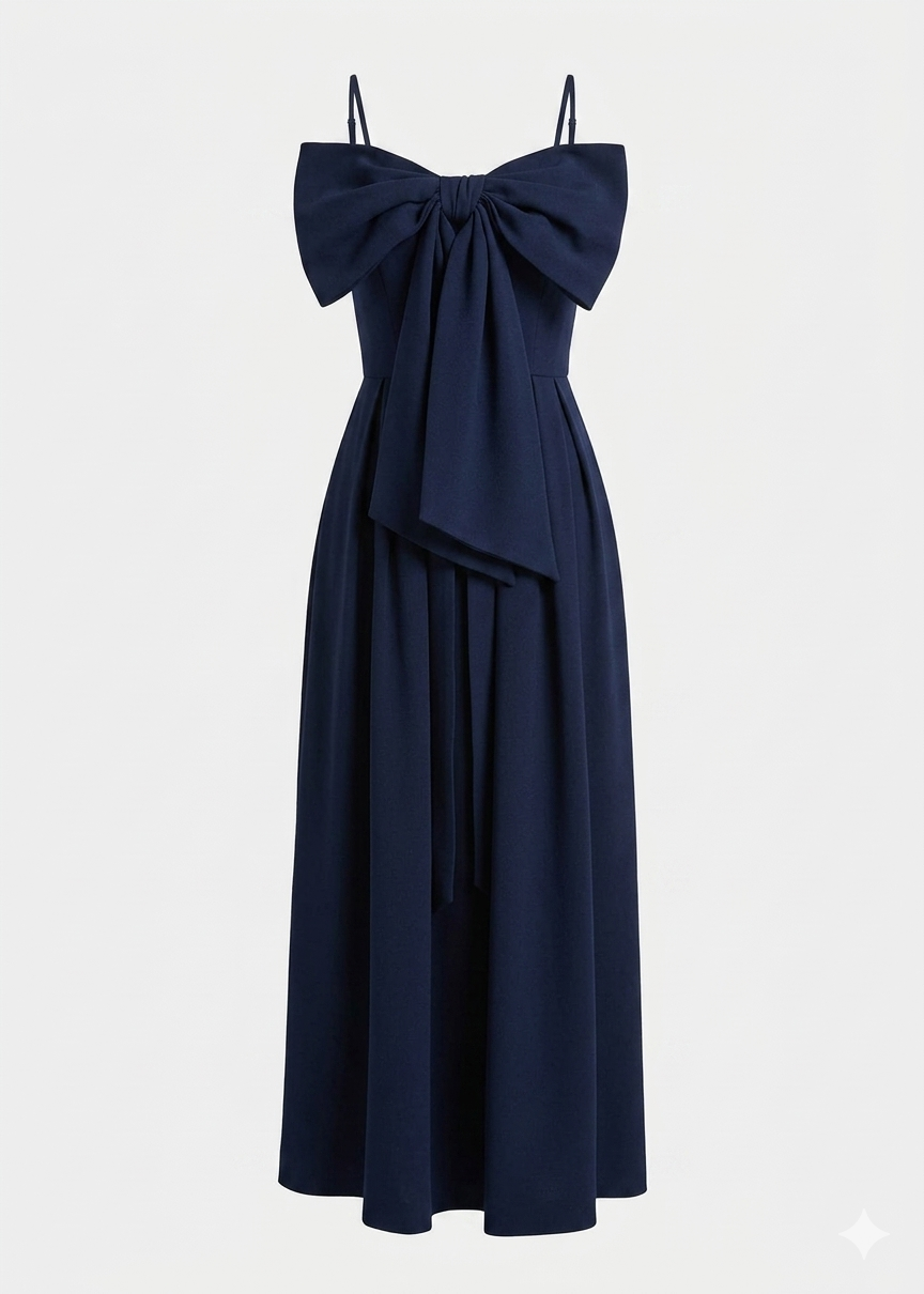 ESSENTIEL ANTWERP JOHNSON LARGE BOW MIDI DRESS PATRIOT BLUE JOHNSON-PB07 126