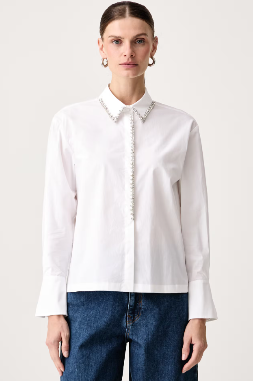 iblues white rhinestone trim blouse shirt workwear