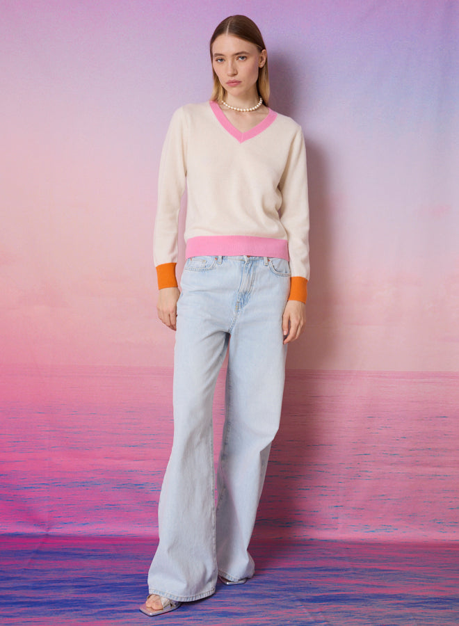 ABSOLUTE V NECK CONTRAST TRIM KNIT ISLA 126