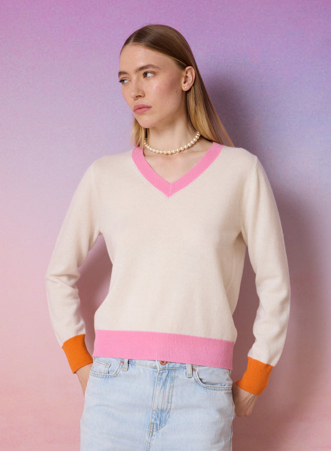 ABSOLUTE V NECK CONTRAST TRIM KNIT ISLA 126