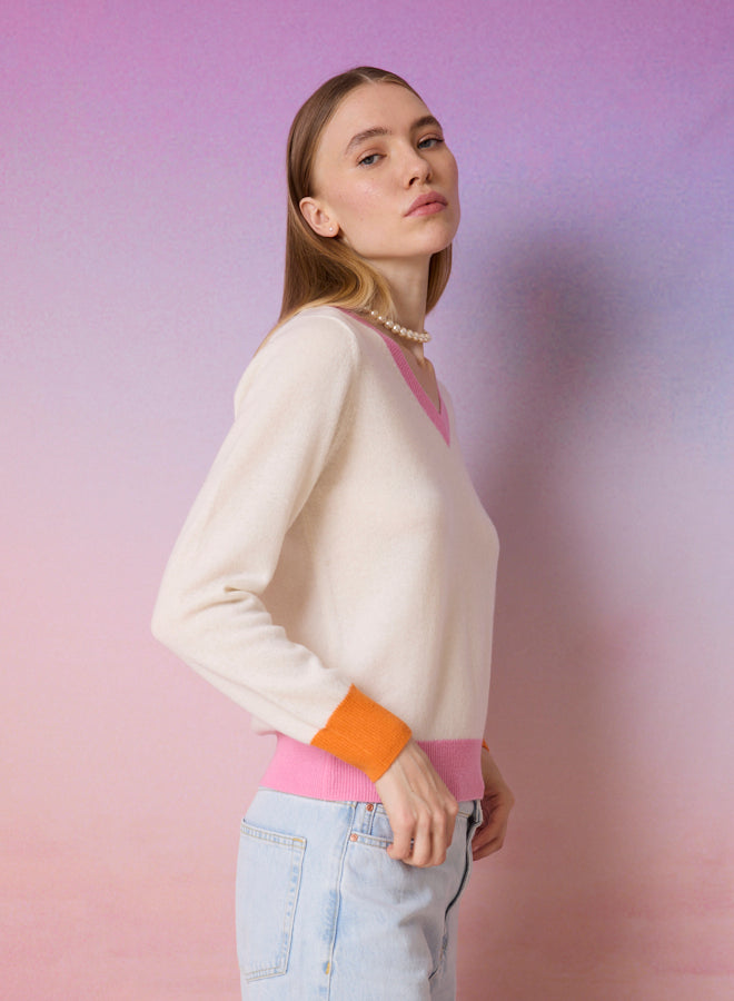 ABSOLUTE V NECK CONTRAST TRIM KNIT ISLA 126