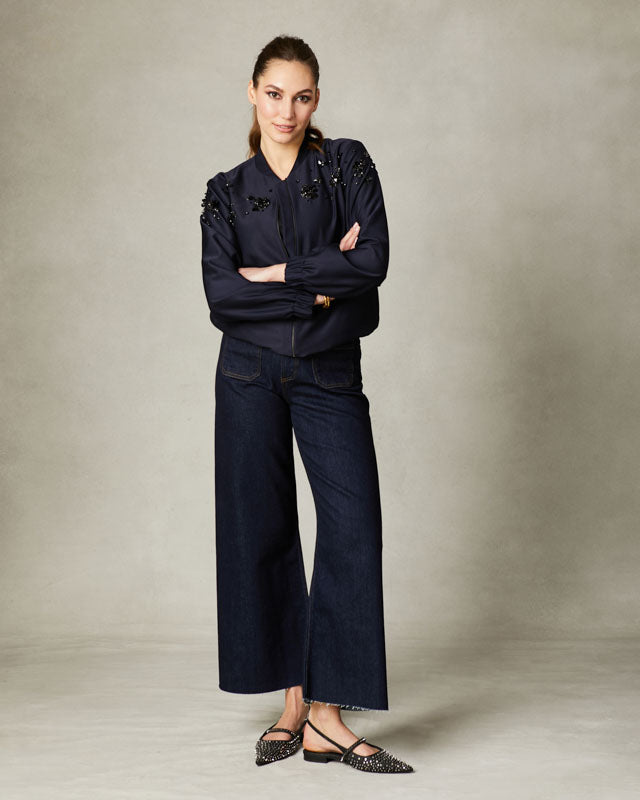 FEE G IRIS - BEADED BOMBER 603B/102 NAVY 225