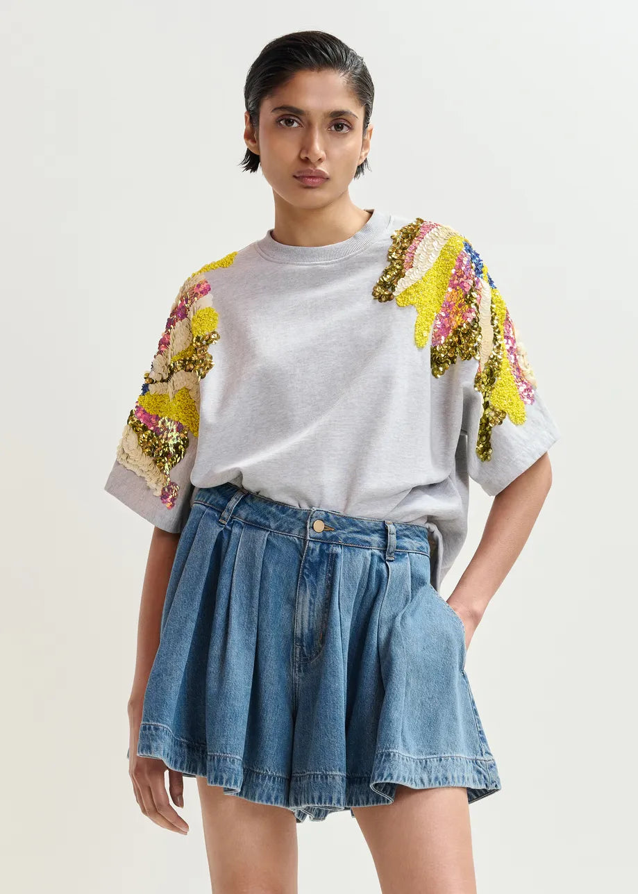 ESSENTIEL ANTWERP JADDA EMBROIDERED SWEATSHIRT SILVER LINING JADDA-J1SL 126