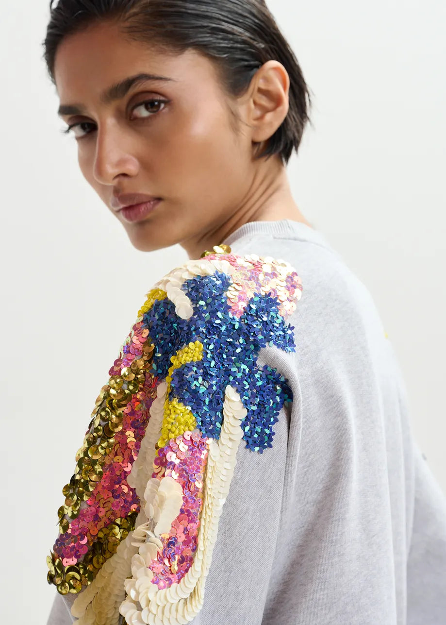 ESSENTIEL ANTWERP JADDA EMBROIDERED SWEATSHIRT SILVER LINING JADDA-J1SL 126
