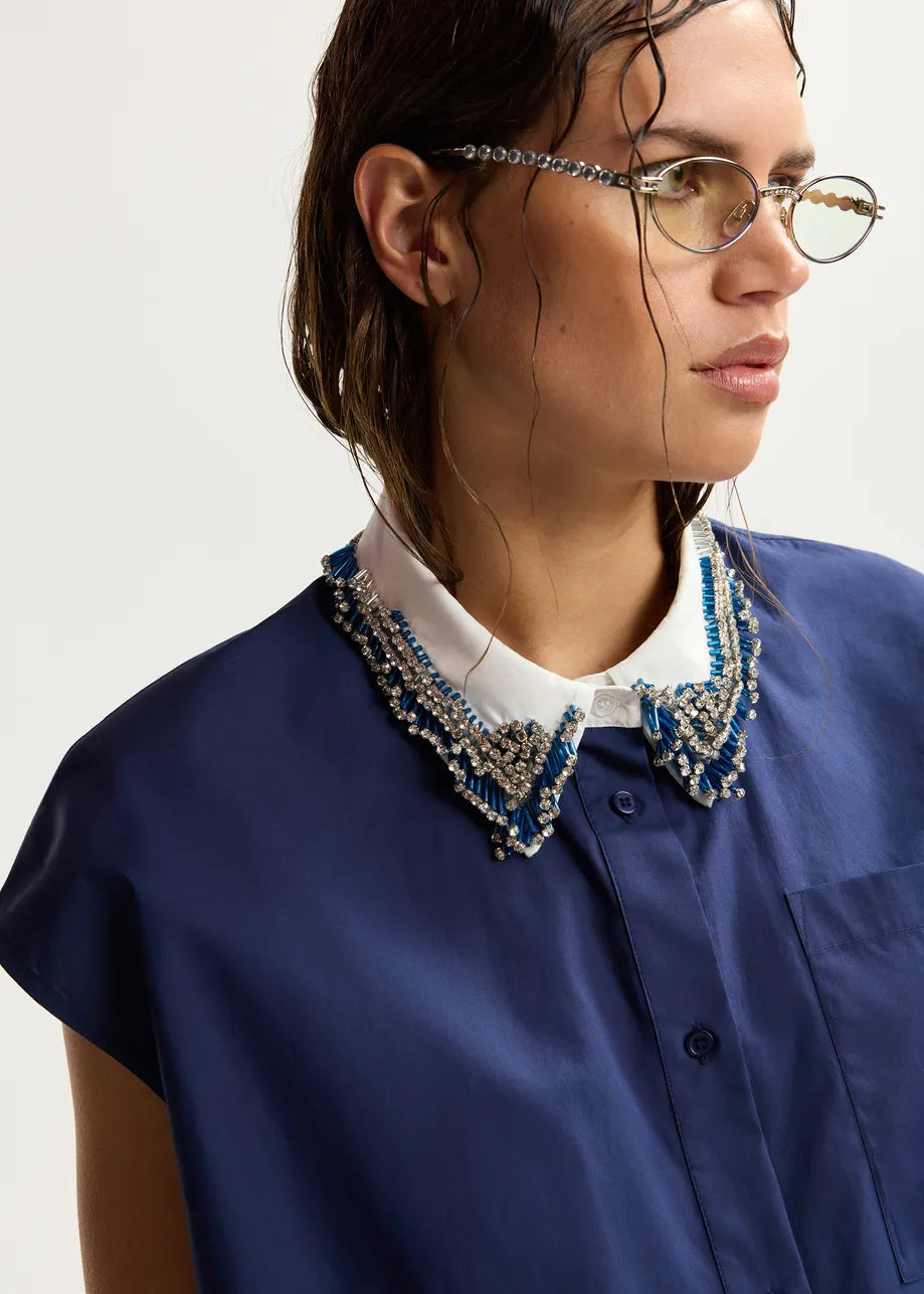 ESSENTIEL ANTWERP JANKY BEADED COLLAR SHIRT PATRIOT BLUE JANKY-PB07 126