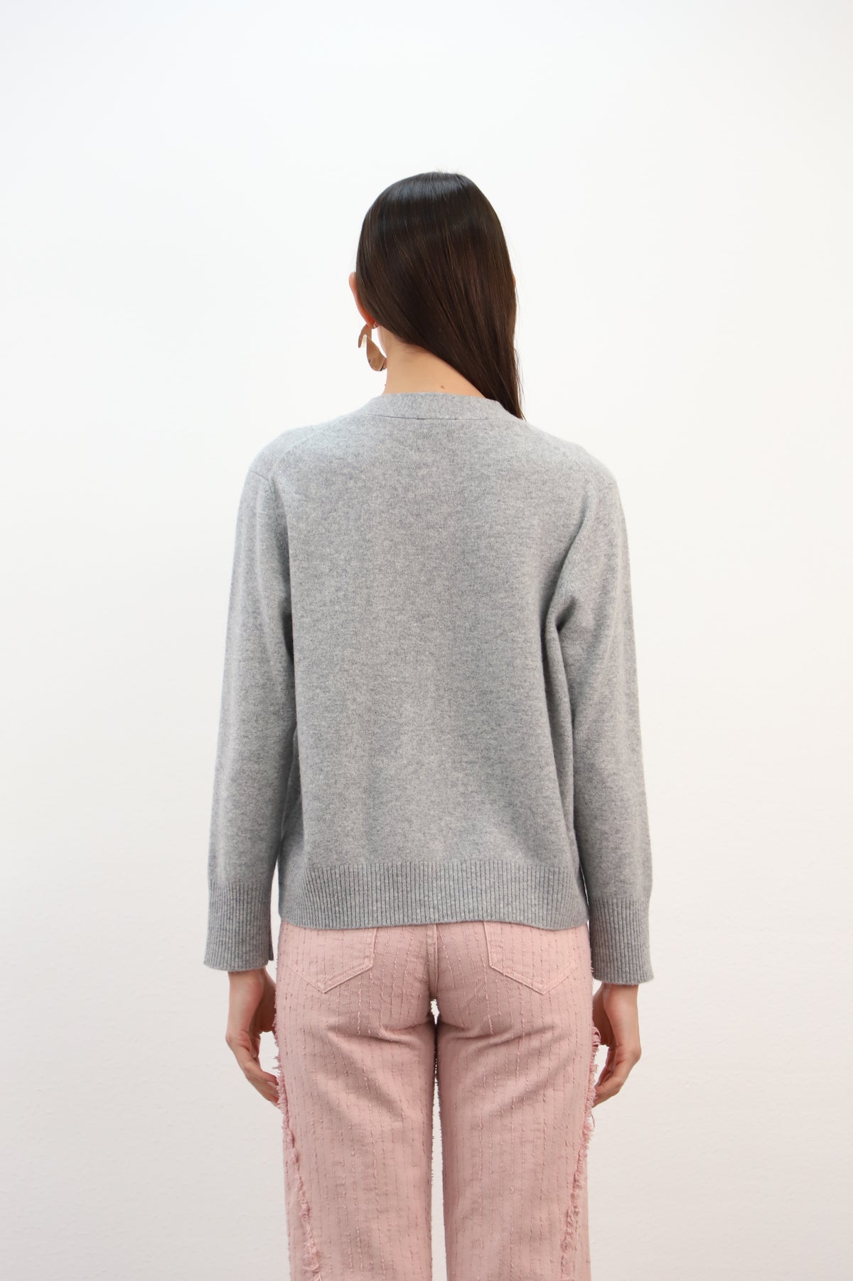 ESTHEME GREY V-NECK SPARKLE CARDIGAN JF6W15C 226