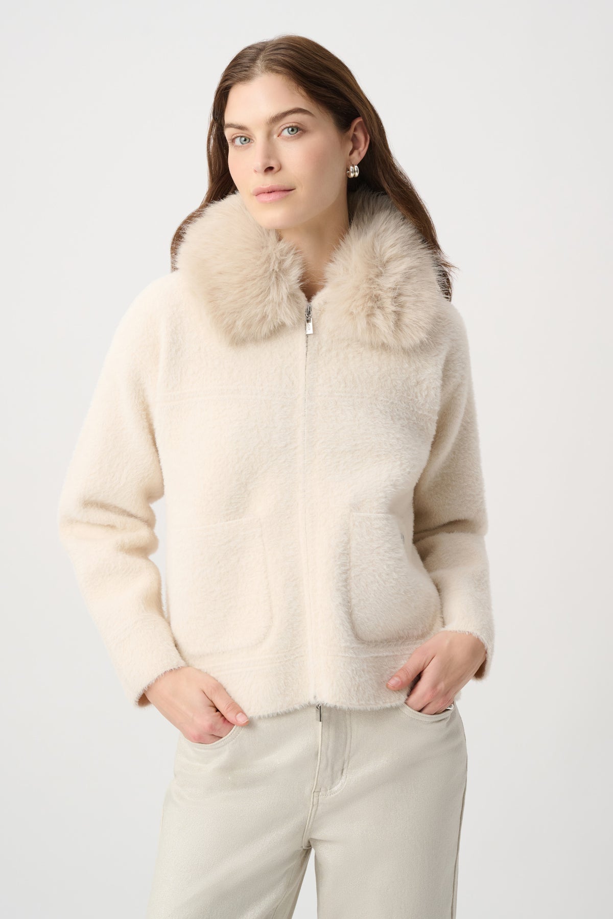 JOSEPH RIBKOFF BEIGE JACKET 264920 4457 joseph ribkoff beige jacket with fur collar