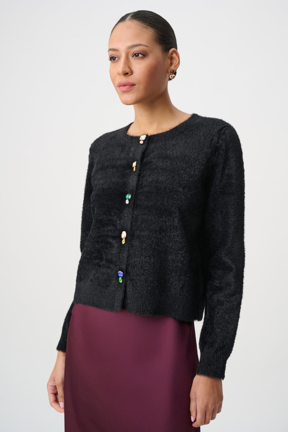 264924 11 joseph ribkoff black cover up cardigan with bejeweled buttons